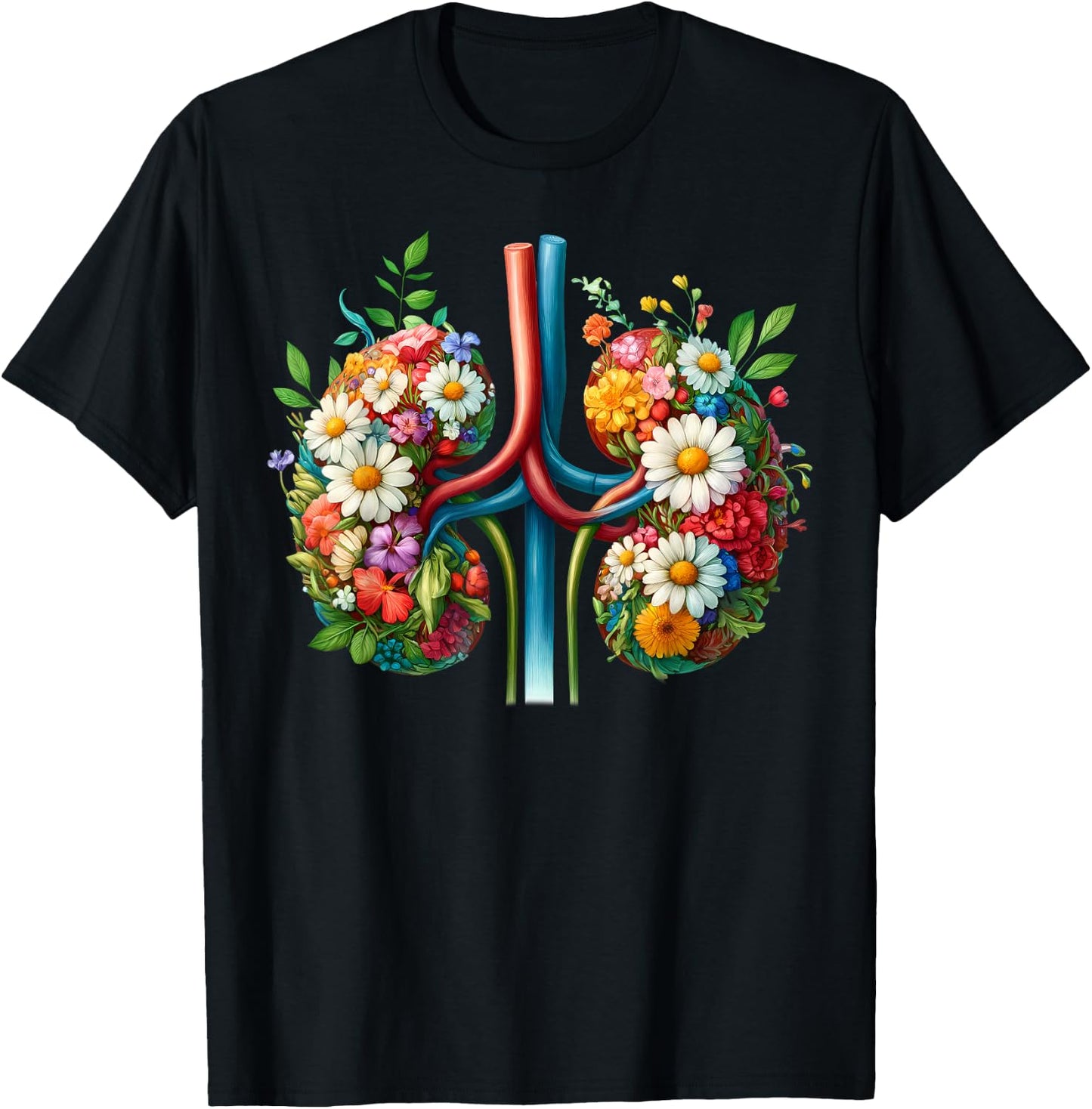 Floral Kidneys Anatomy Medical Art Flower Kidney Surgery T-Shirt - T-Shirt | Black