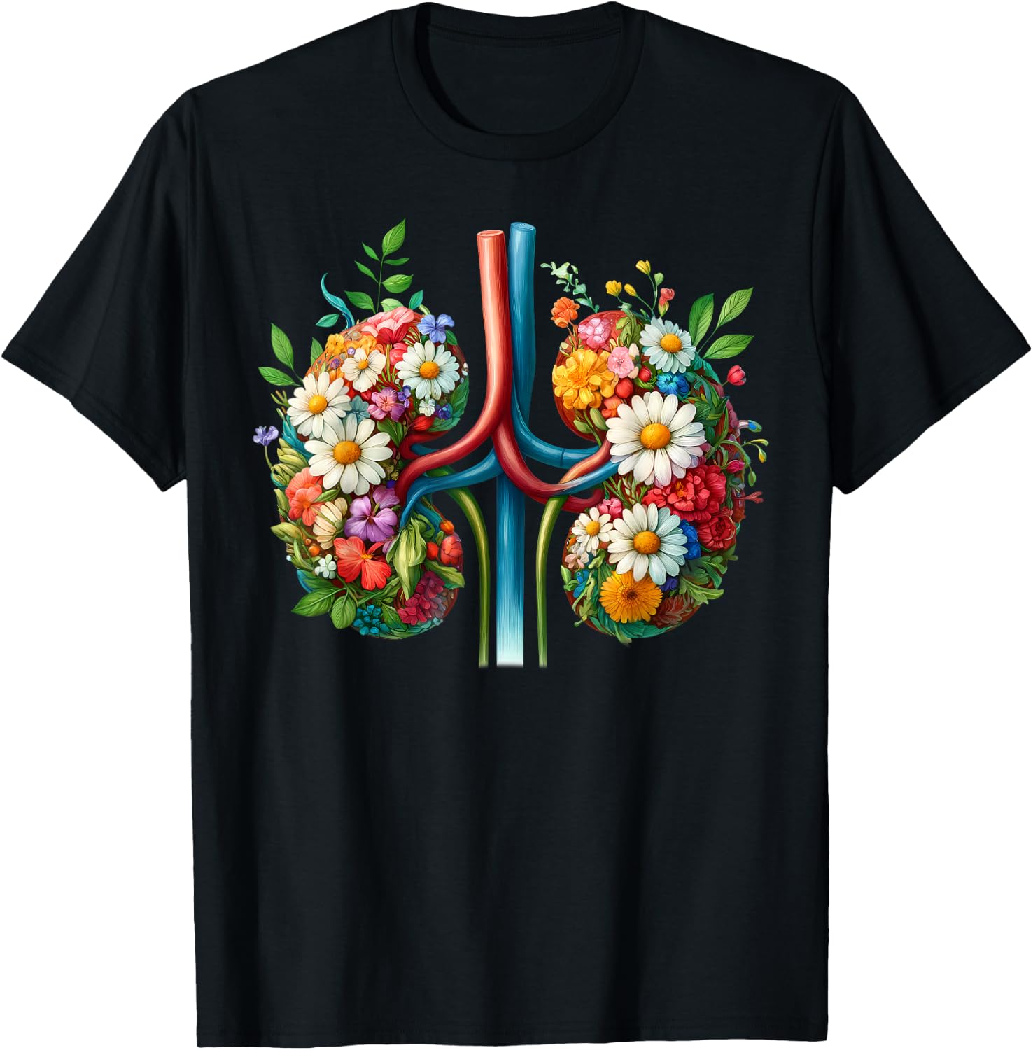 Floral Kidneys Anatomy Medical Art Flower Kidney Surgery T-Shirt - T-Shirt | Black