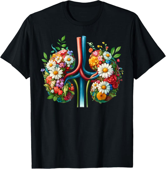 Floral Kidneys Anatomy Medical Art Flower Kidney Surgery T-Shirt - T-Shirt | Black