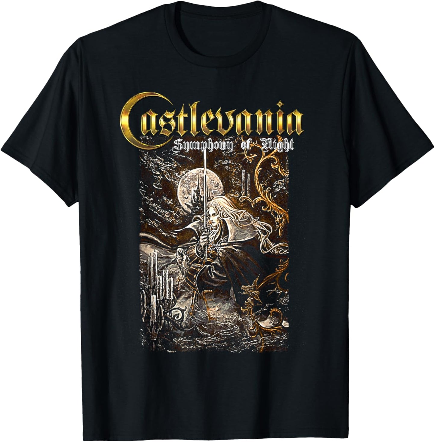 Castlevania Symphony Box Art Gothic Moon Night Retro Gamer T-Shirt - T-Shirt | Black