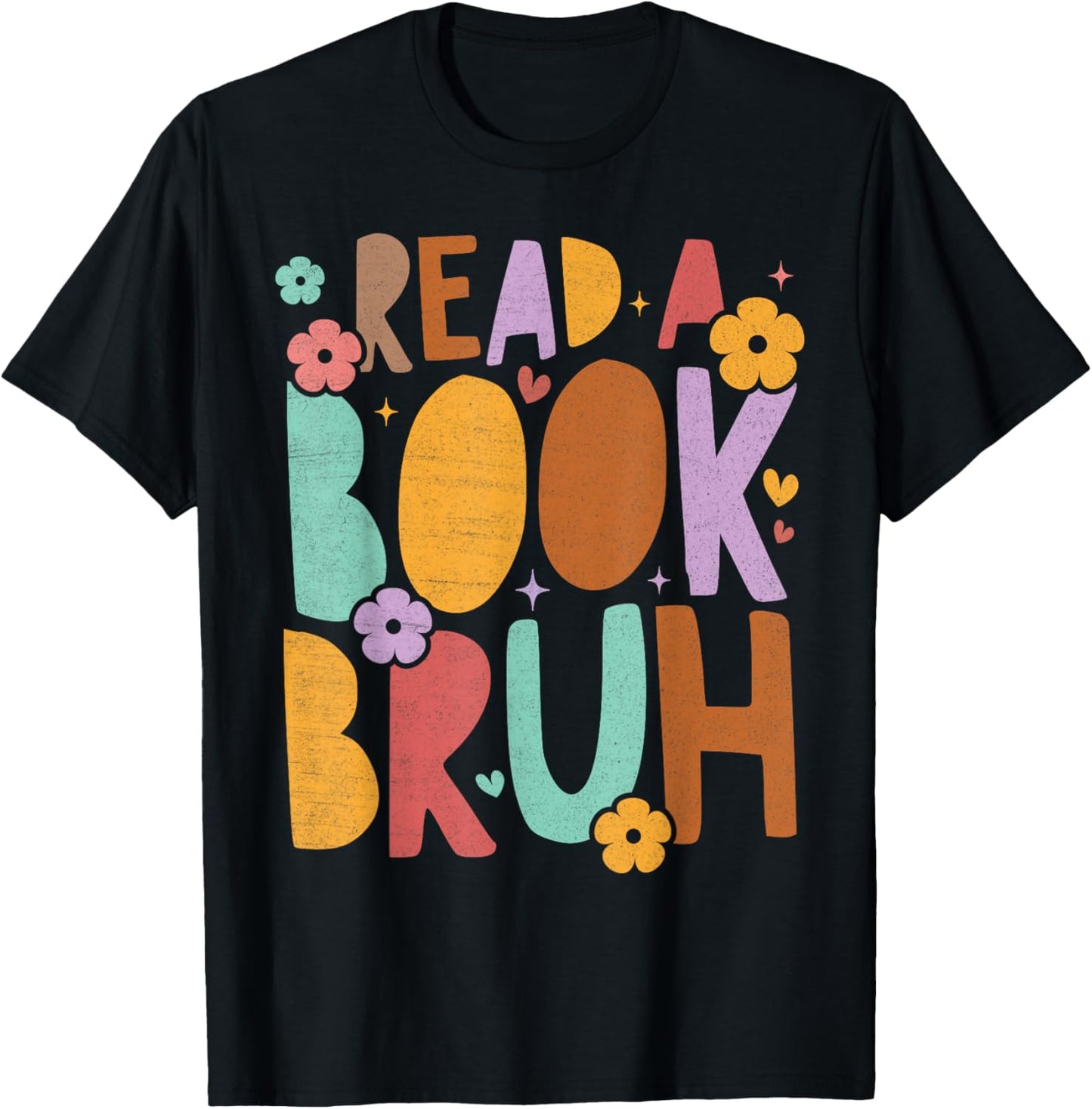 Read A Book Bruh Funny Groovy Book Lovers English Teacher Women Kids T-Shirt - T-Shirt | Black