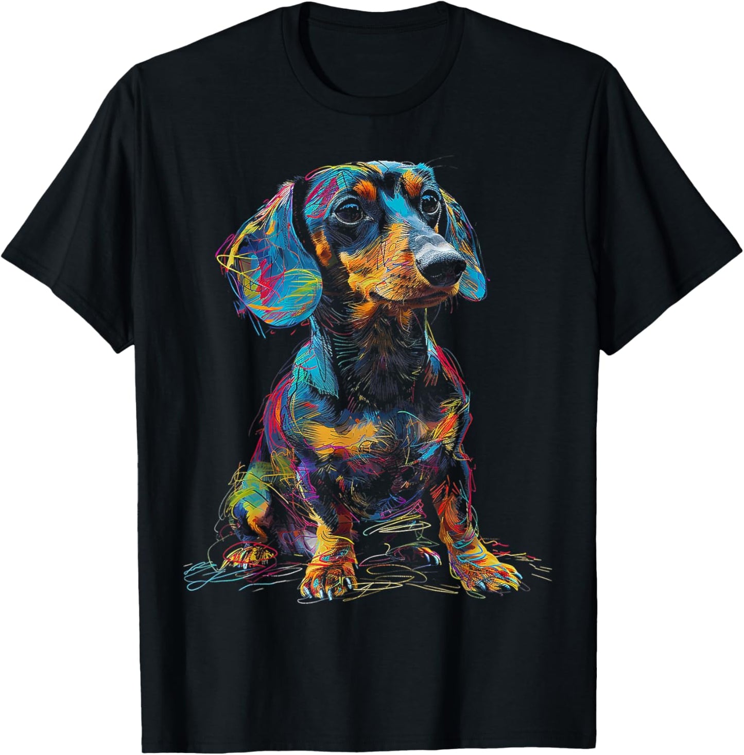Dachshund Motif Pet Illustration Dog Dachshund Men Women Kids T-Shirt - T-Shirt | Black
