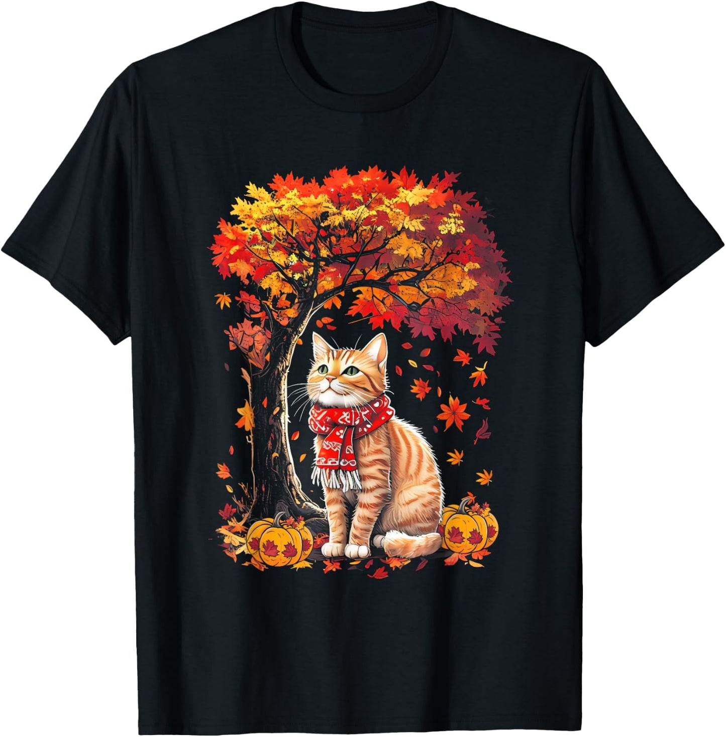 It's Fall YAll Cat Leaf Fall Tree Hello Autumn Thanksgiving T-Shirt - T-Shirt | Black