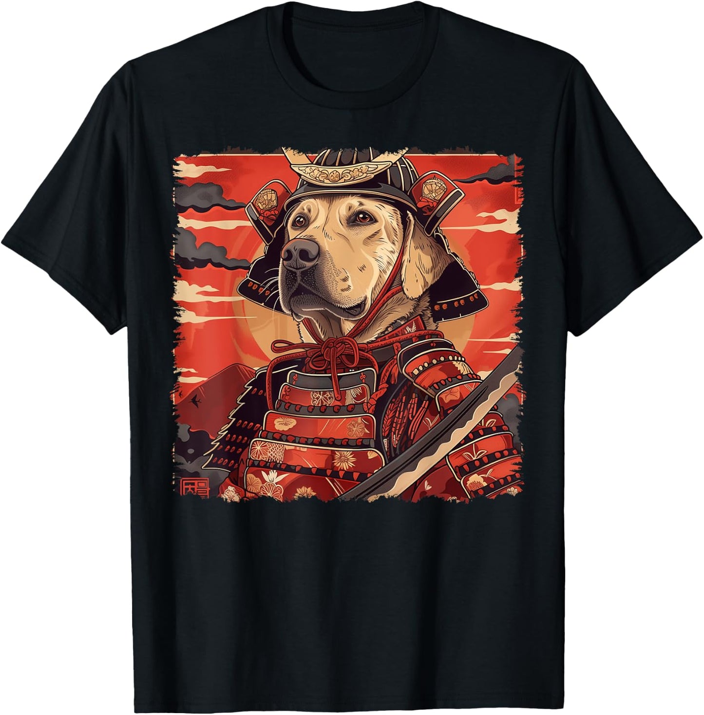 Labrador Retriever Dog Lab Japanese Samurai Ukiyo-e Vintage Men Women Kids T-Shirt - T-Shirt | Black