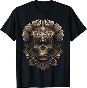 Mexican Mictlantecuhtli Aztec God Of Death Skull T-Shirt - T-Shirt | Black