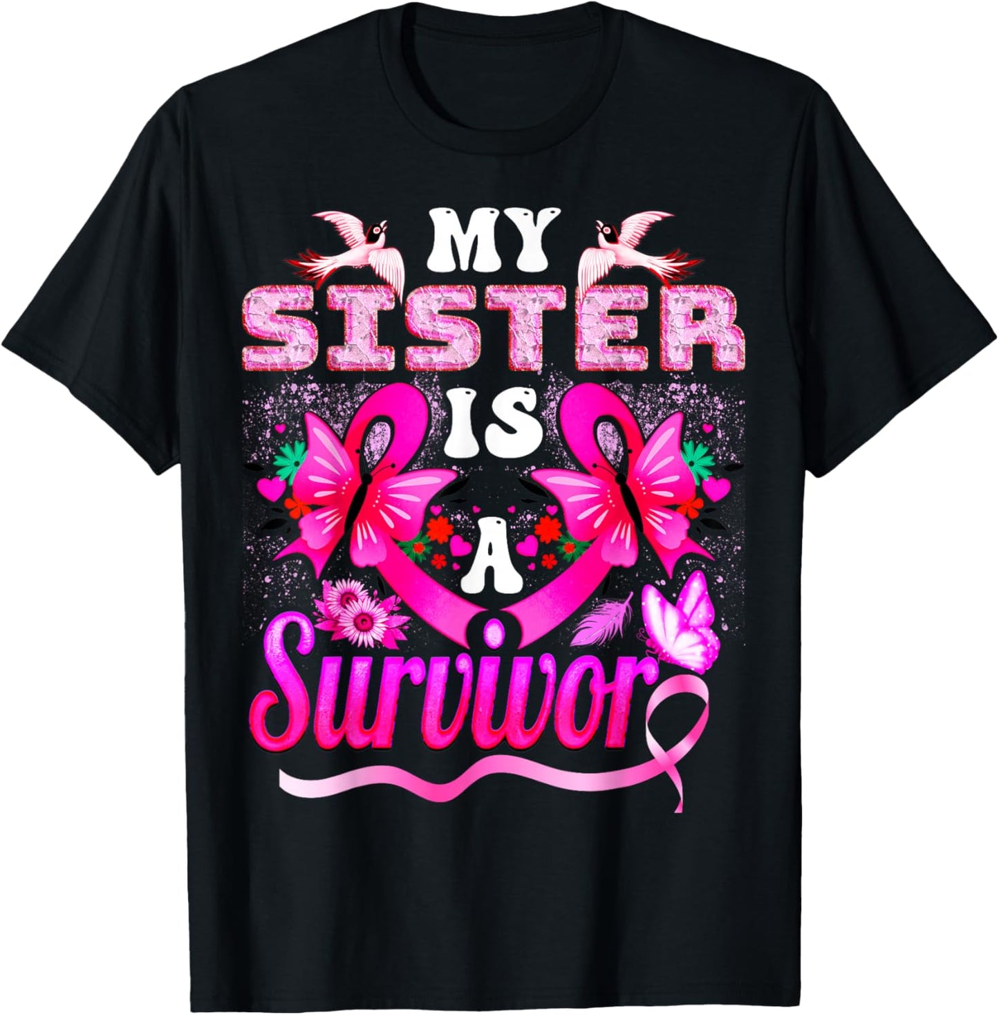 My Sister Is A Survivor Breast Cancer Sunflower T-Shirt - T-Shirt | Black