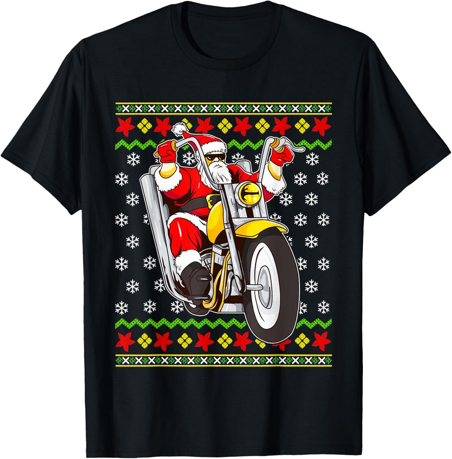 Santa Claus Biker Motorcycle Ugly Christmas Motorcycles T-Shirt - T-Shirt | Black