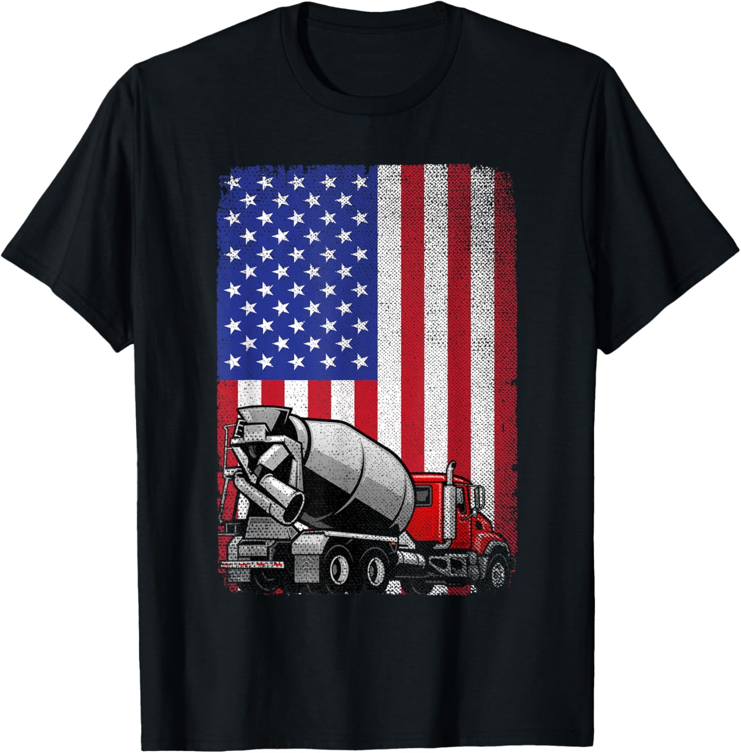 Patriotic Cement Truck Driver Concrete Mixer American Flag T-Shirt - T-Shirt | Black