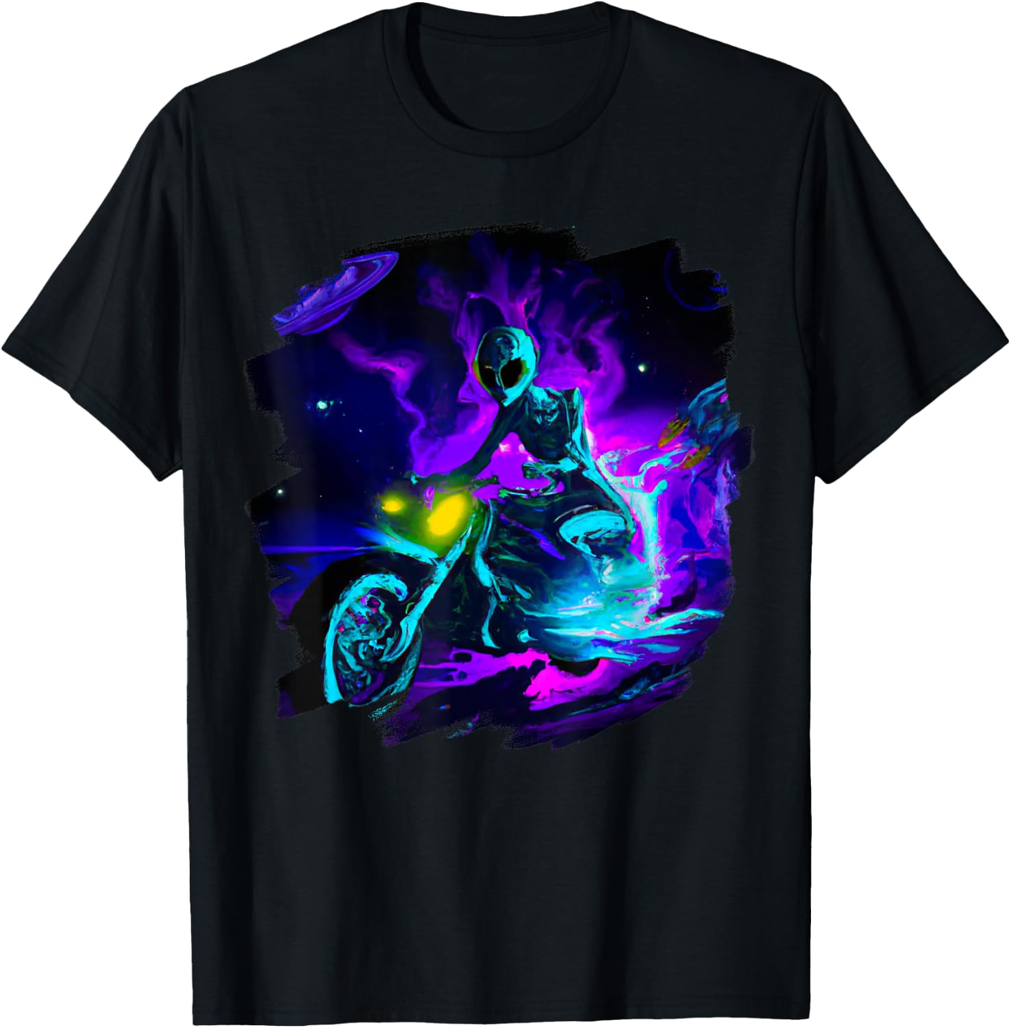 Alien Riding Motorcycle Dirt Bike in Space Aliens Biker T-Shirt - T-Shirt | Black