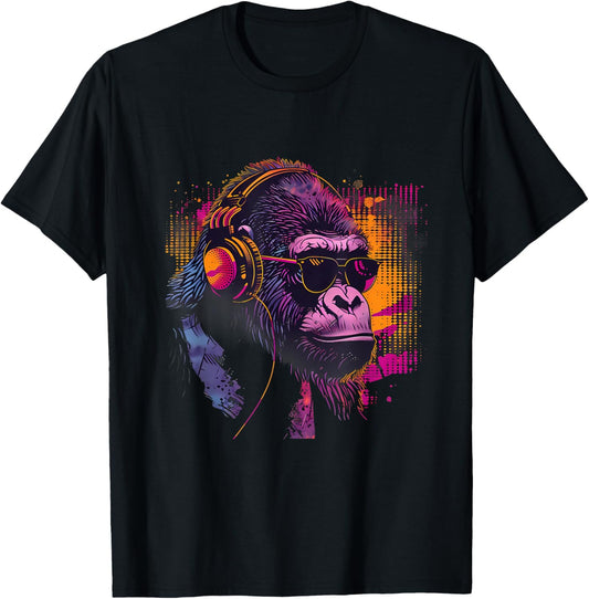 Gorilla Music DJ EDM Beatmaker Music Headphones Techno T-Shirt - T-Shirt | Black