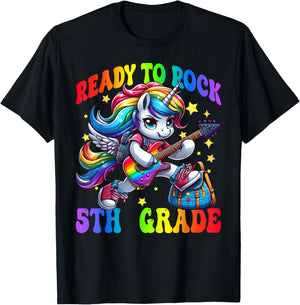 Unicorn Ready To Rock 5th Grade Back To School Rainbow T-Shirt - T-Shirt | Black