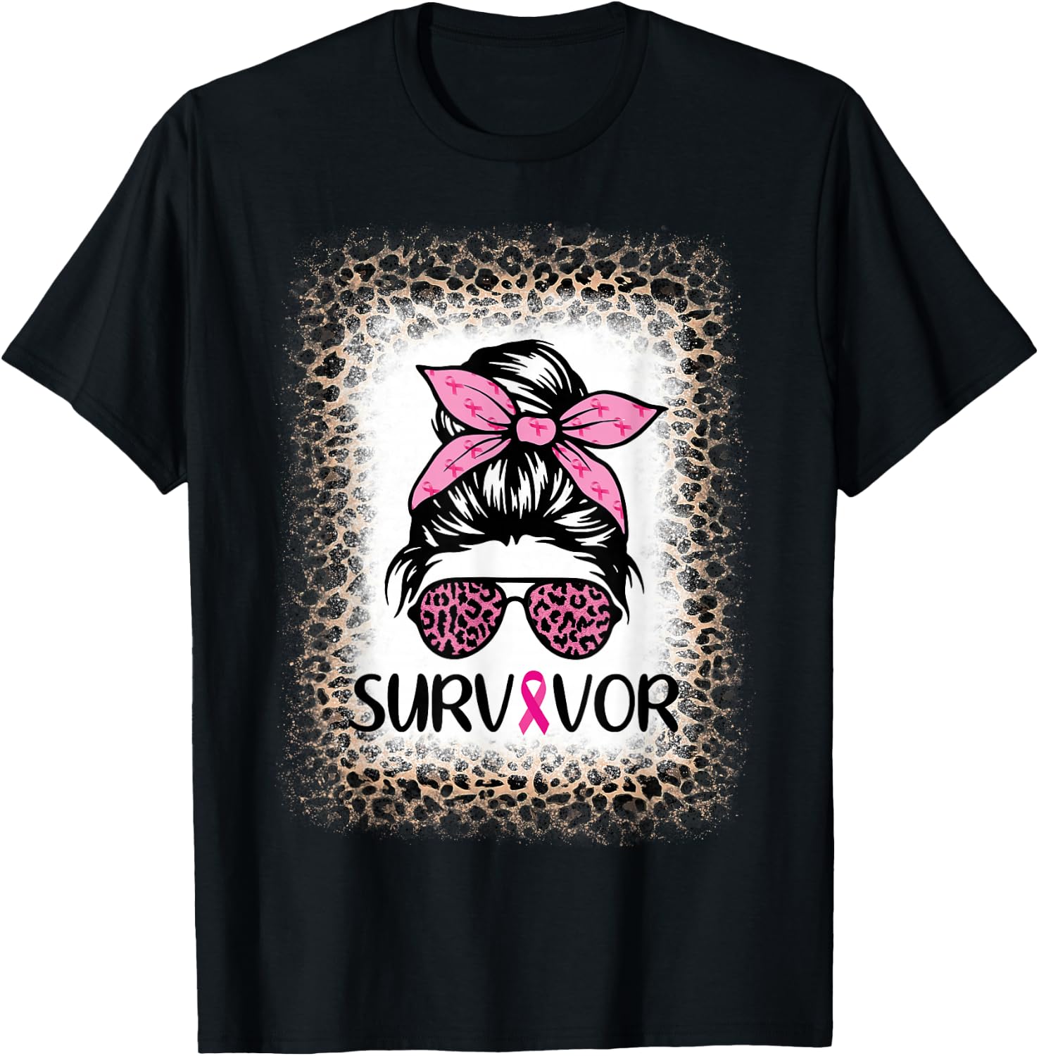 Survivor Breast Cancer Shirts Messy Bun Bleached T-Shirt - T-Shirt | Black