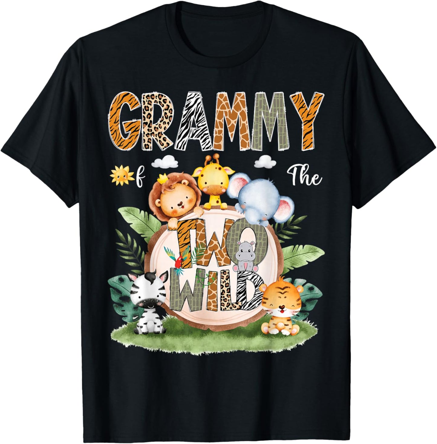 Grammy Of The Two Wild 2Nd Birthday Safari Animal Lover T-Shirt - T-Shirt | Black