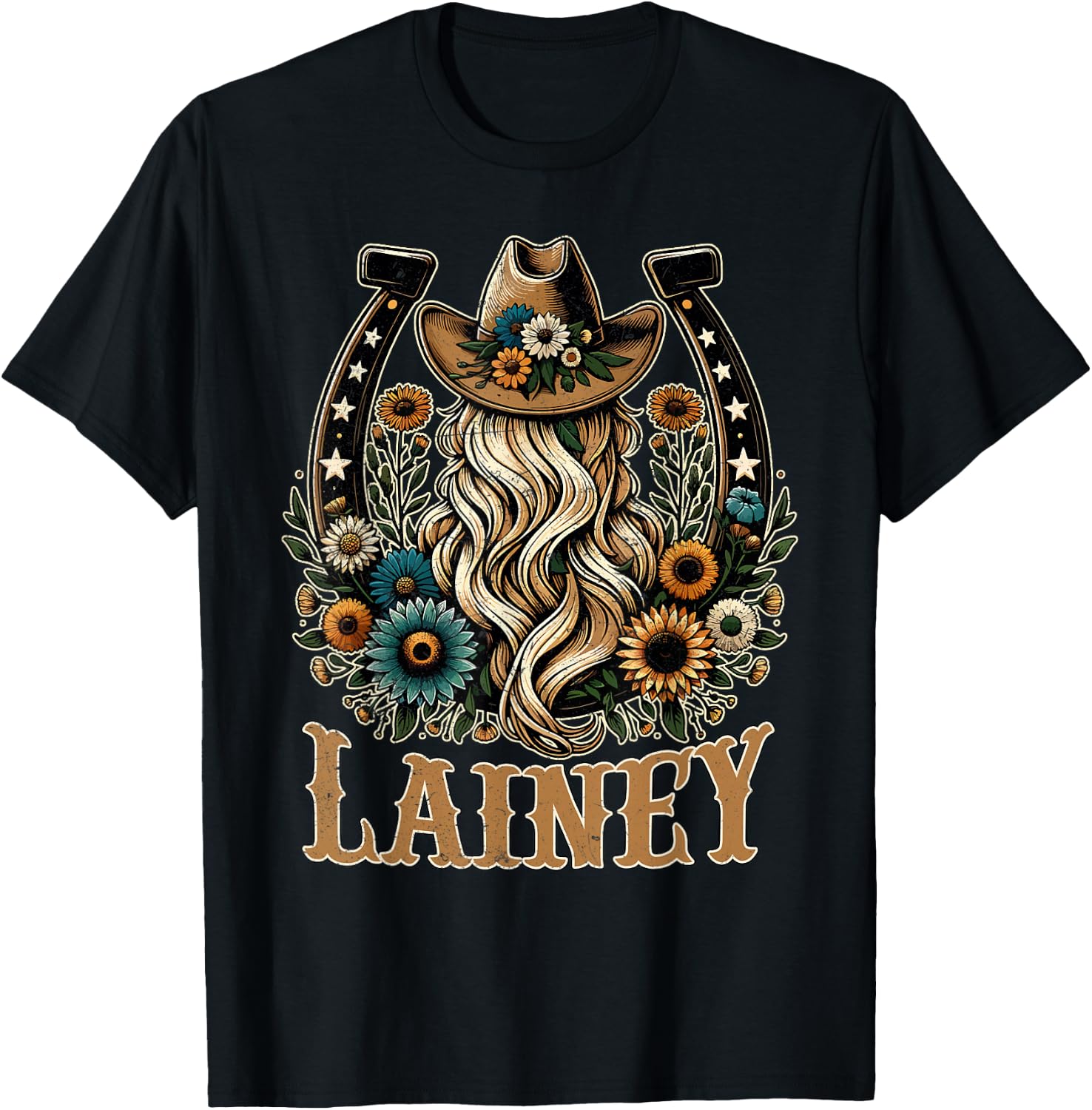 Girl Lainey Name Personalized Name Cowgirl T-Shirt - T-Shirt | Black