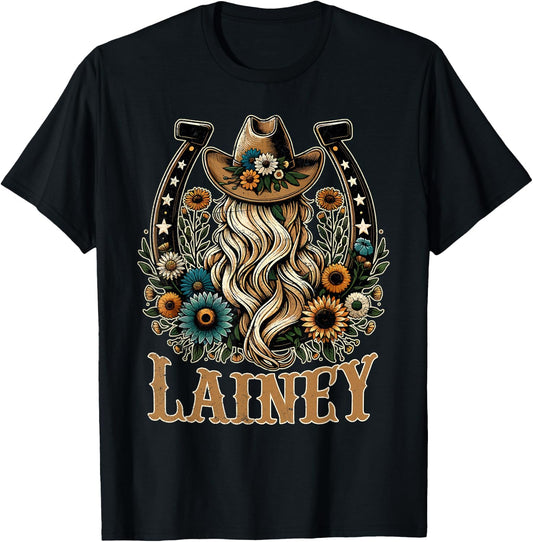 Girl Lainey Name Personalized Name Cowgirl T-Shirt - T-Shirt | Black