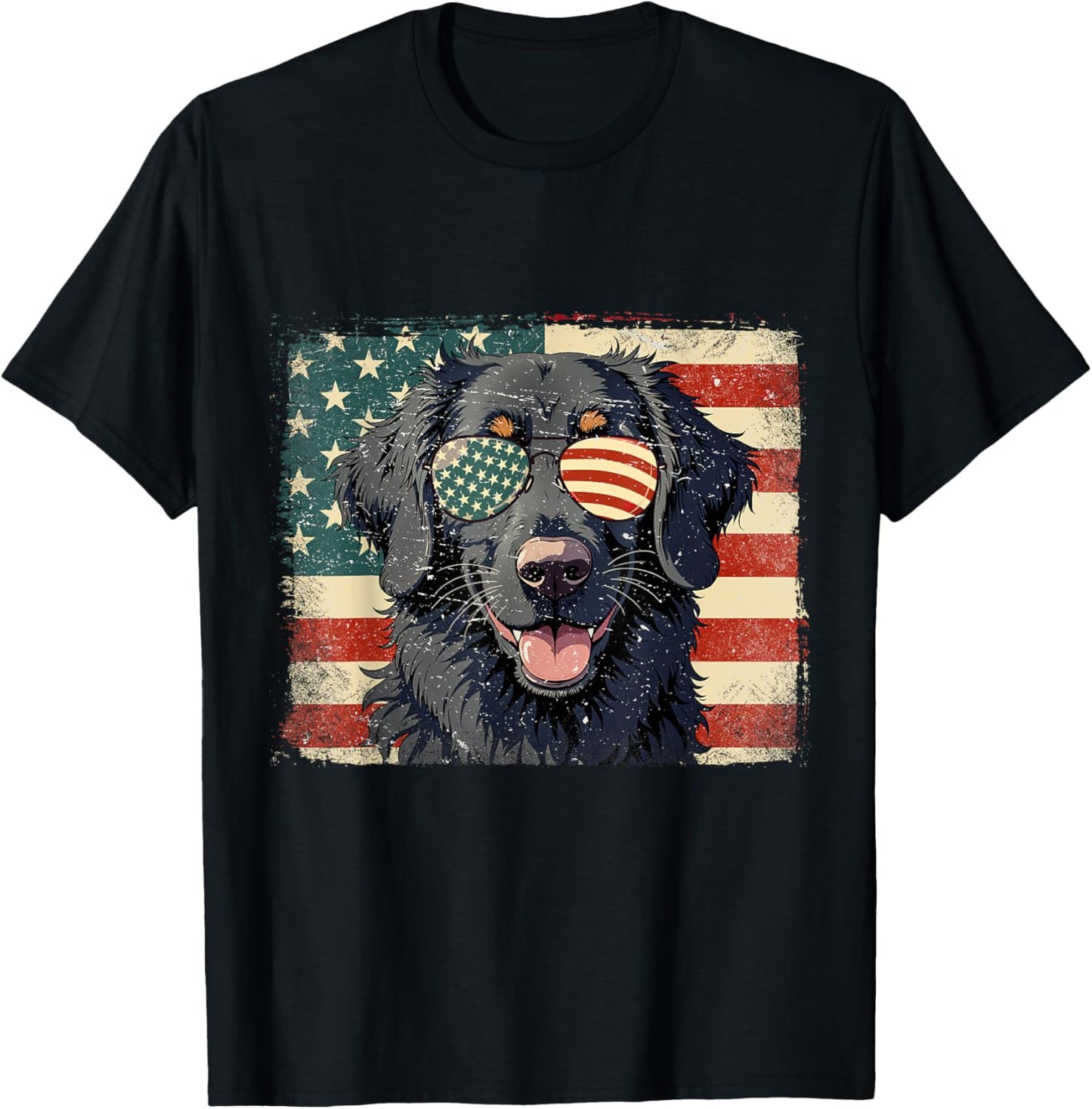 Patriotic Flat Coated Retriever Dog USA Flag 4th Of July T-Shirt - T-Shirt | Black