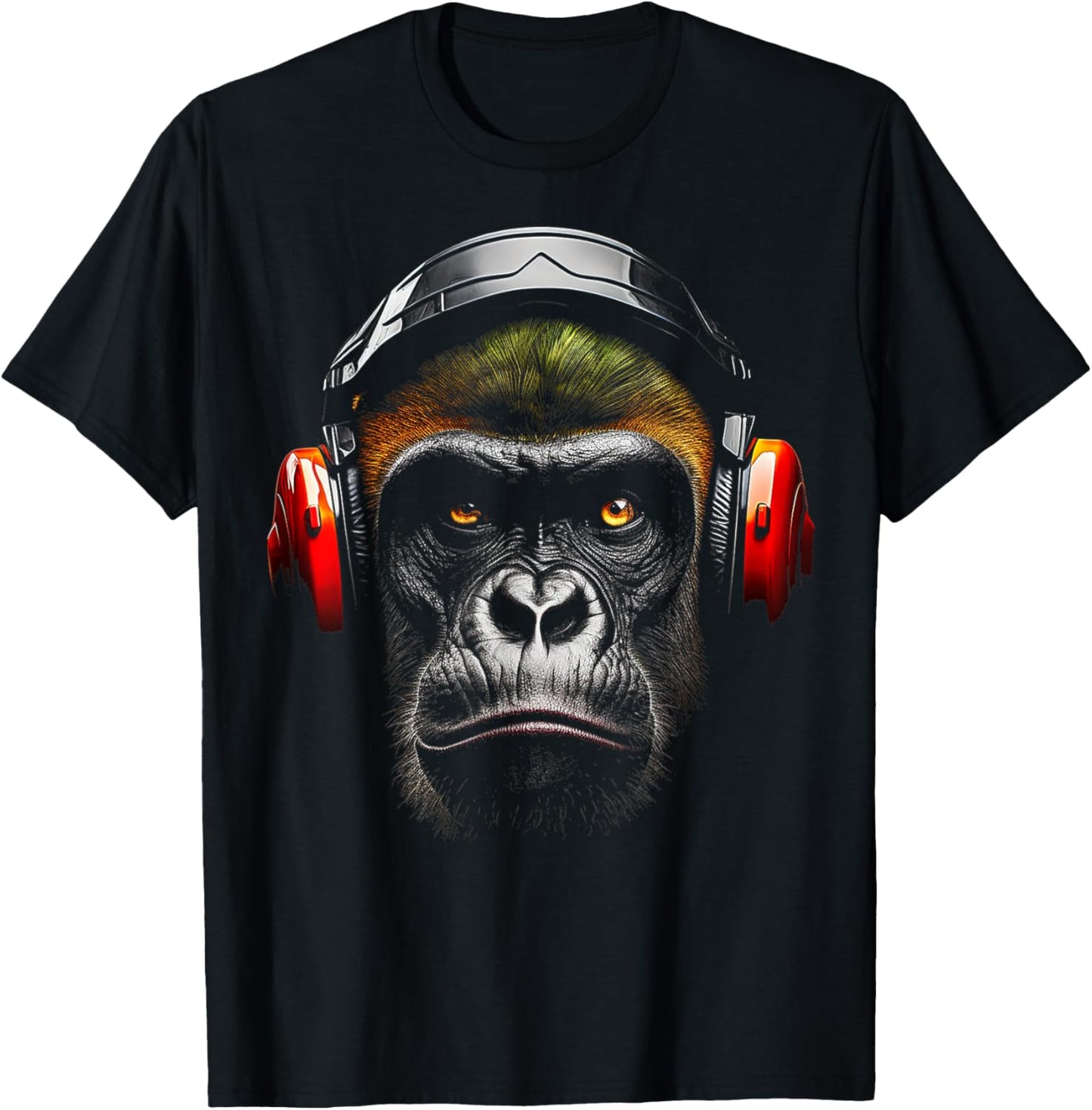 Gorilla Drawing Animal Headphones Artwork Gorilla T-Shirt - T-Shirt | Black