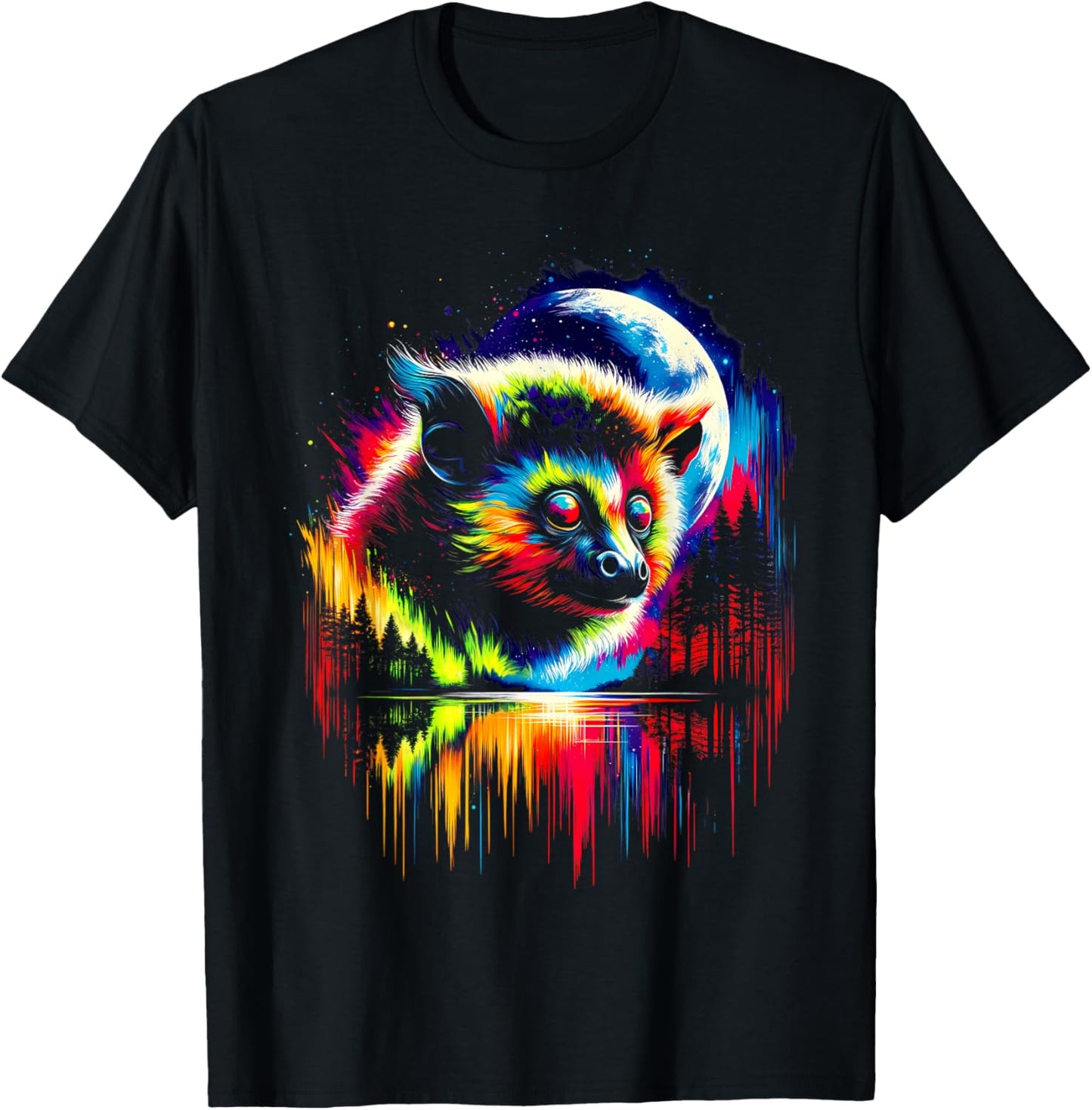 Colorful Aye-aye Spirit Animal Cool Illustration Art T-Shirt - T-Shirt | Black