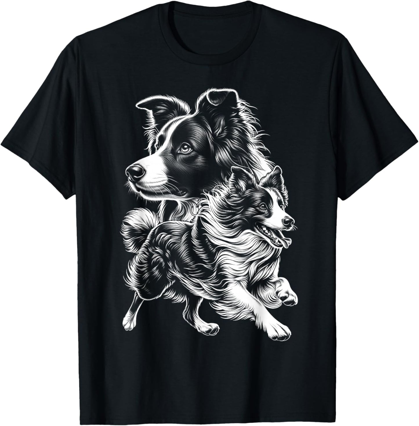 Super Cute Border Collie Photorealistic Portrait T-Shirt - T-Shirt | Black