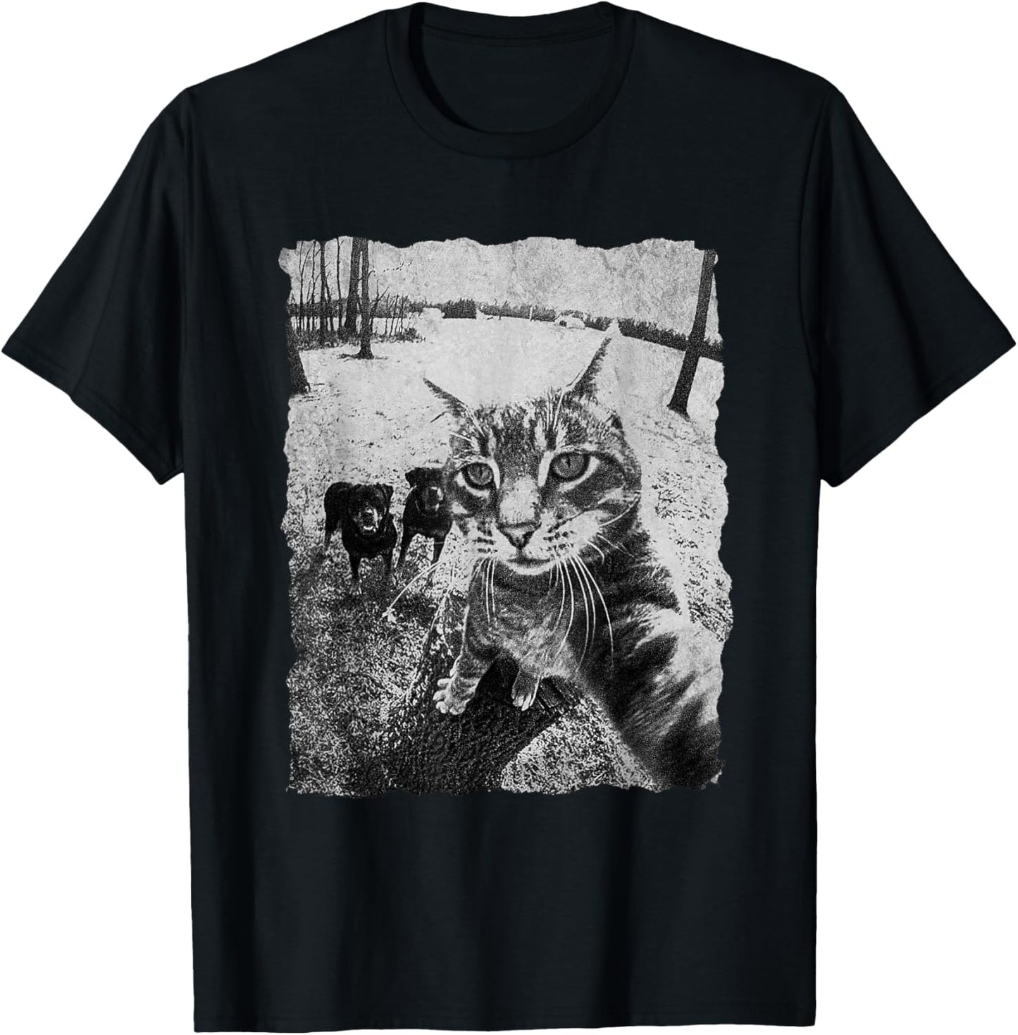 Funny Cat Selfie with Rottweiler, Funny Dog and cat Gangster T-Shirt - T-Shirt | Black