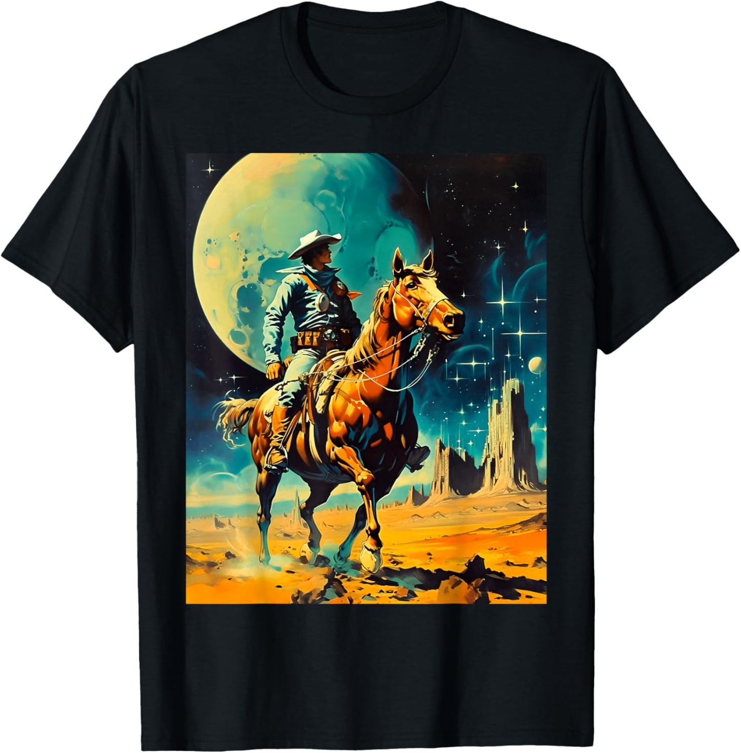 The Space Cowboy Retro Scifi T-Shirt - T-Shirt | Black
