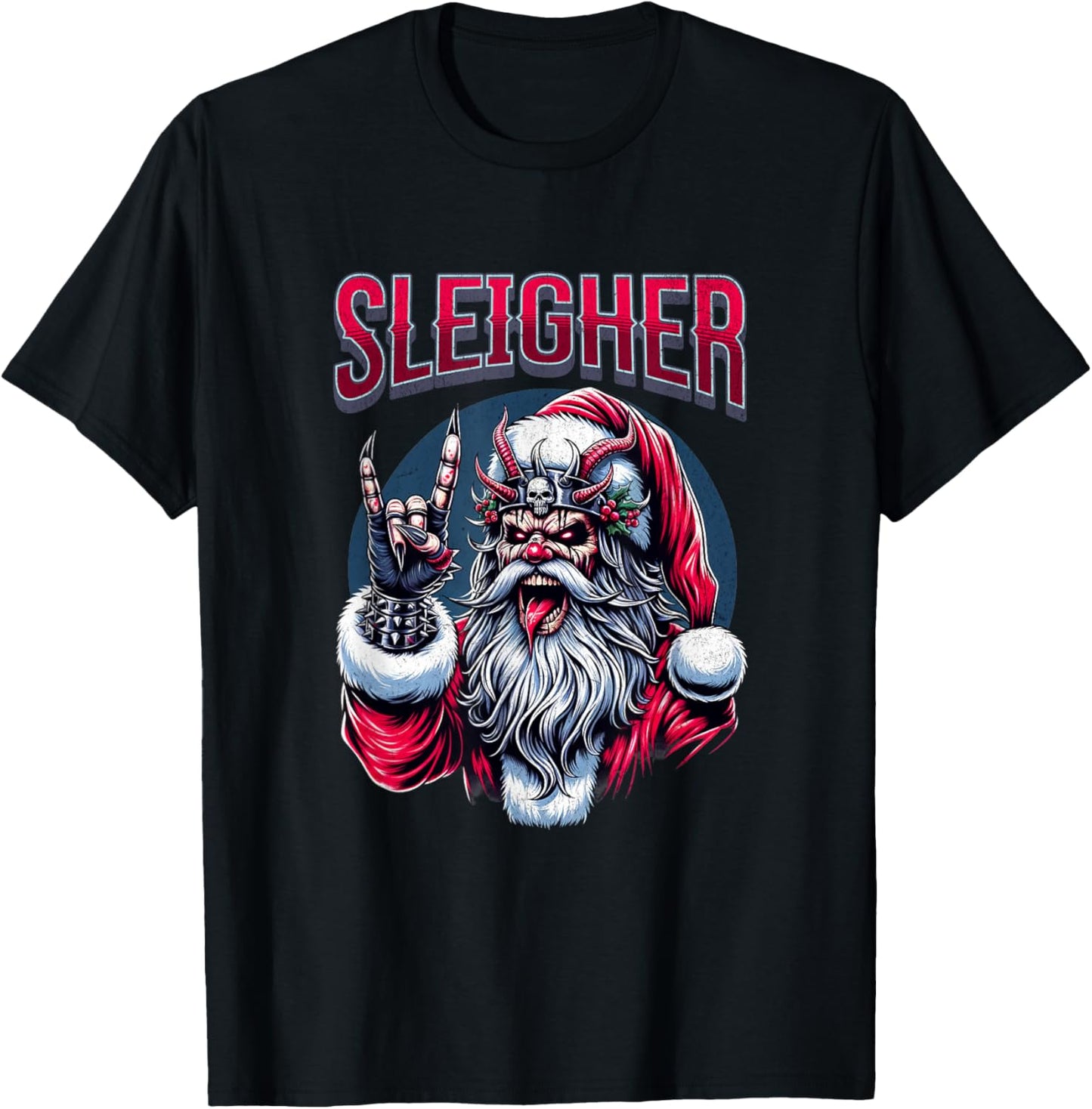 Christmas Sleigher, Metal Santa T-Shirt - T-Shirt | Black