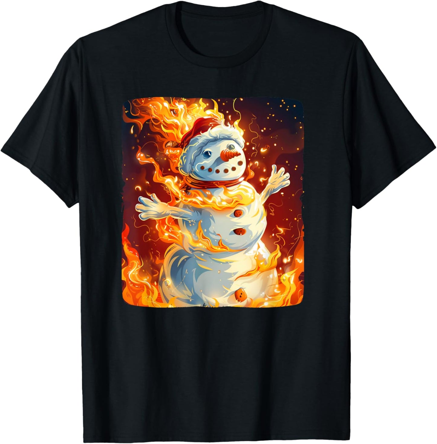 Funny Snowman in Flames Outfit for burning Winter Lovers T-Shirt - T-Shirt | Black