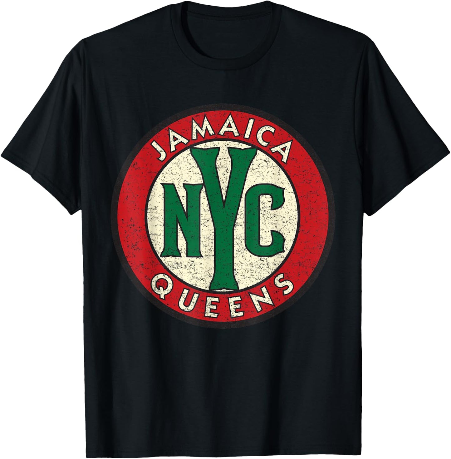 Jamaica Queens NYC Circle Sign Distressed Print T-Shirt - T-Shirt | Black
