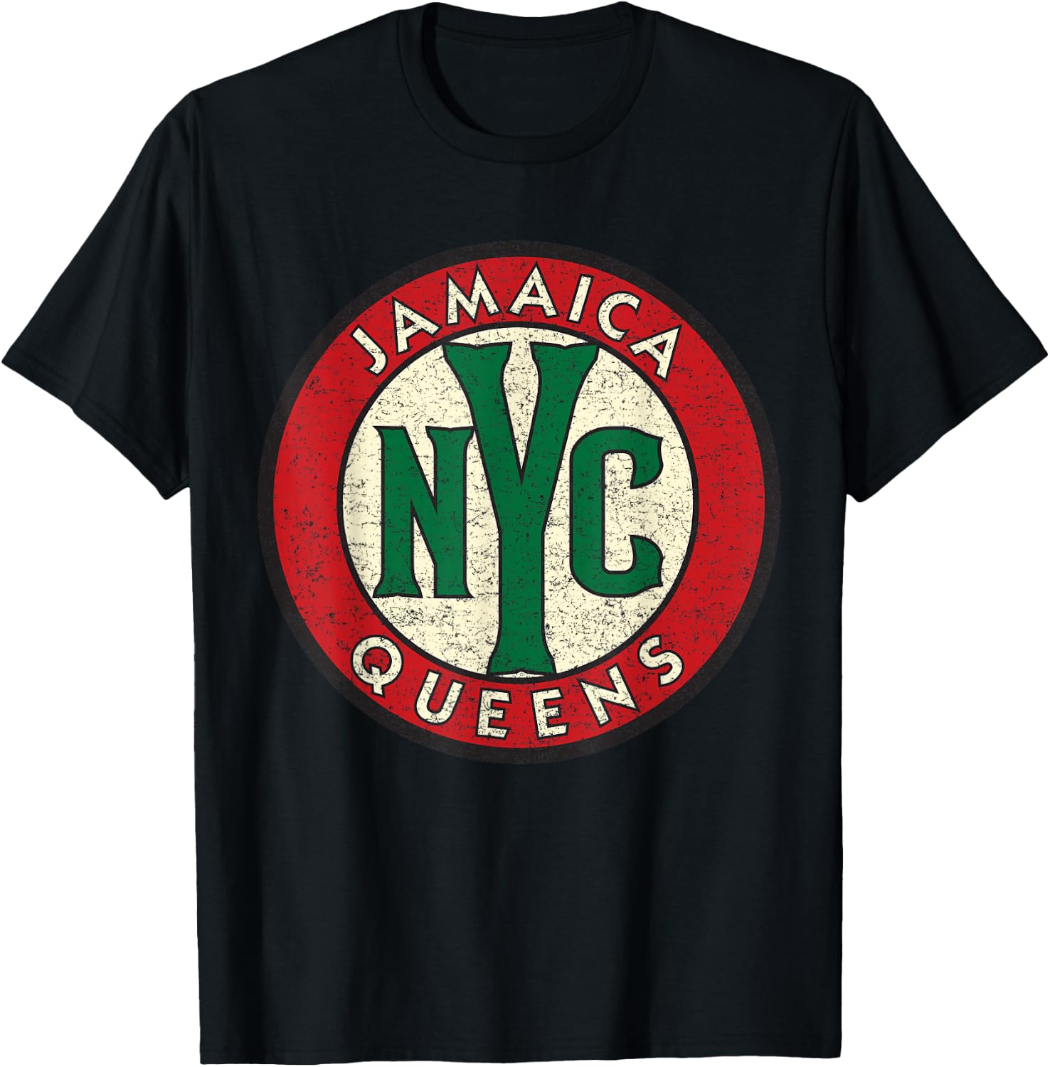 Jamaica Queens NYC Circle Sign Distressed Print T-Shirt - T-Shirt | Black