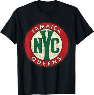 Jamaica Queens NYC Circle Sign Distressed Print T-Shirt - T-Shirt | Black