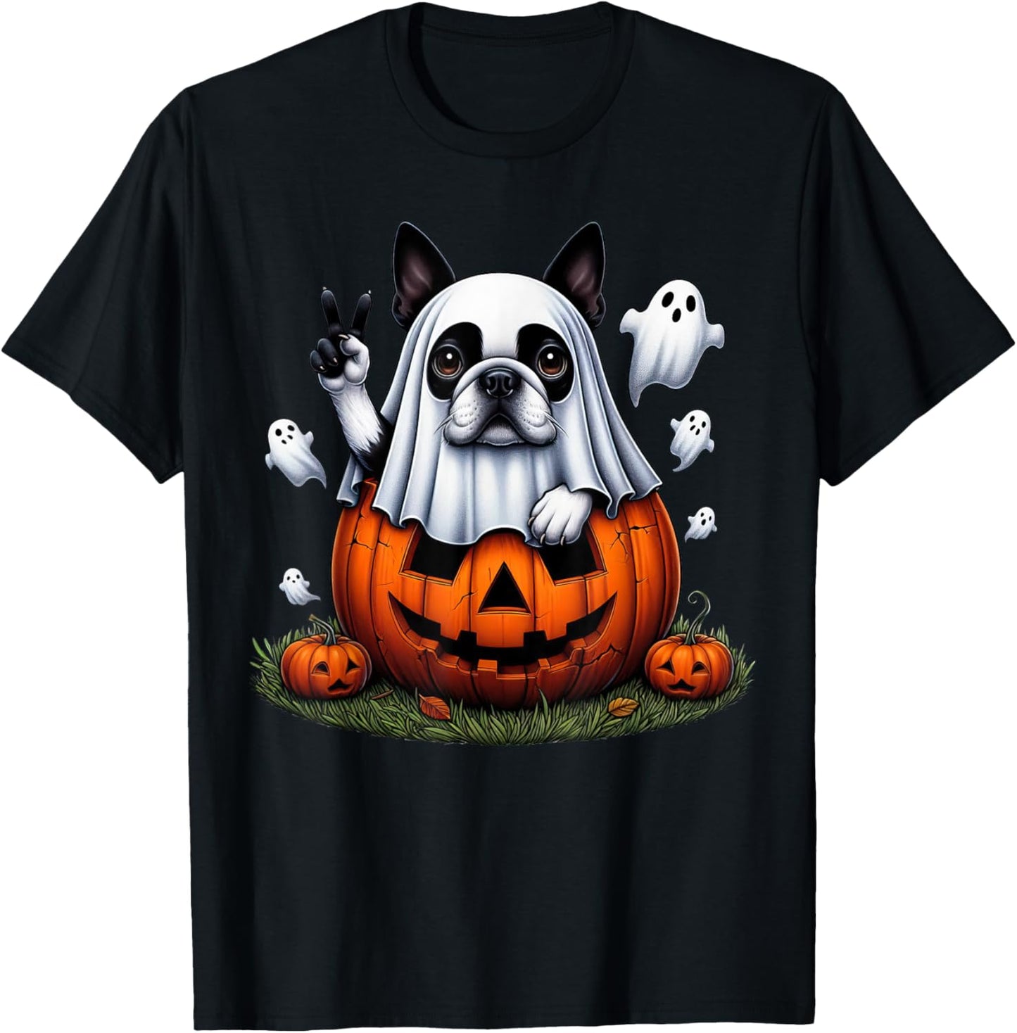 Funny Boston Terrier Ghost Boo Halloween Kids T-Shirt - T-Shirt | Black