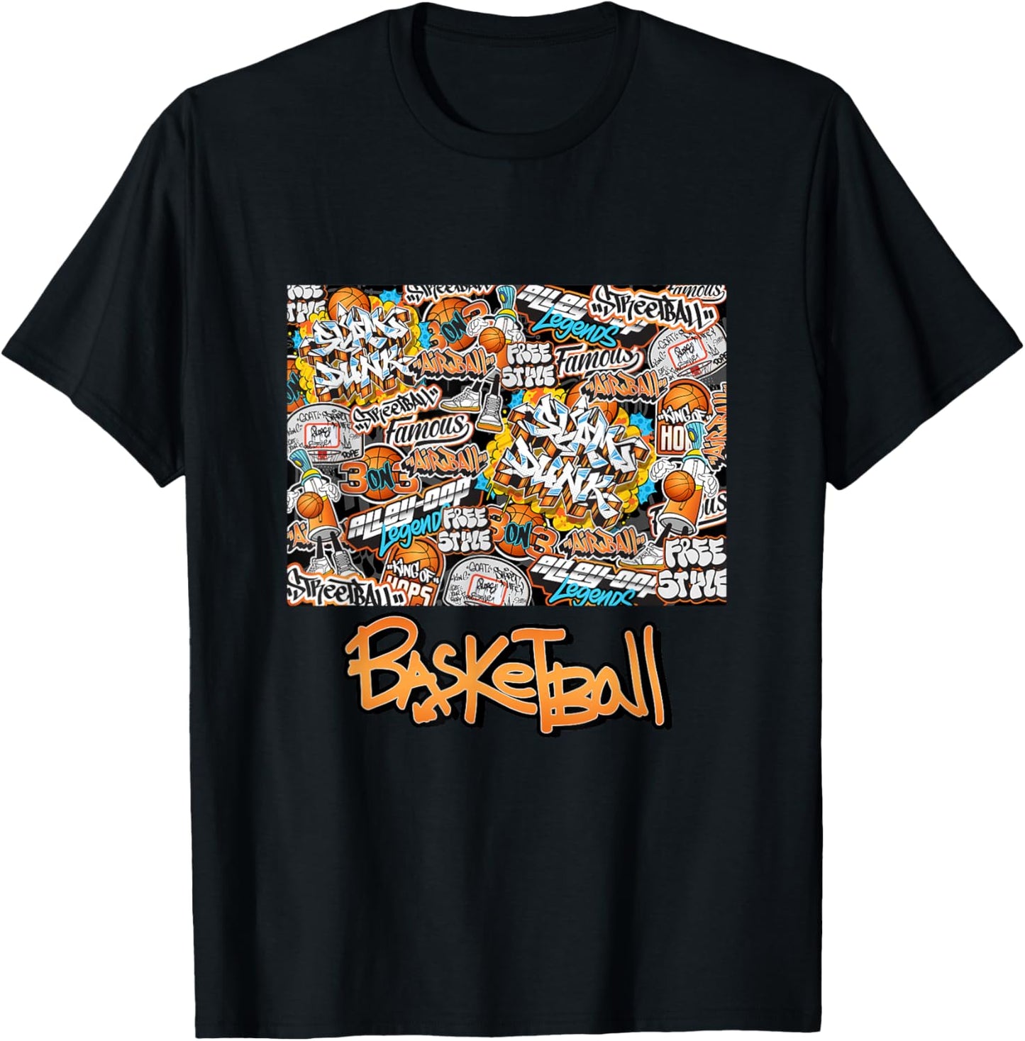 Cool Basketball Graffiti Style Illustration Graphic Designs T-Shirt - T-Shirt | Black