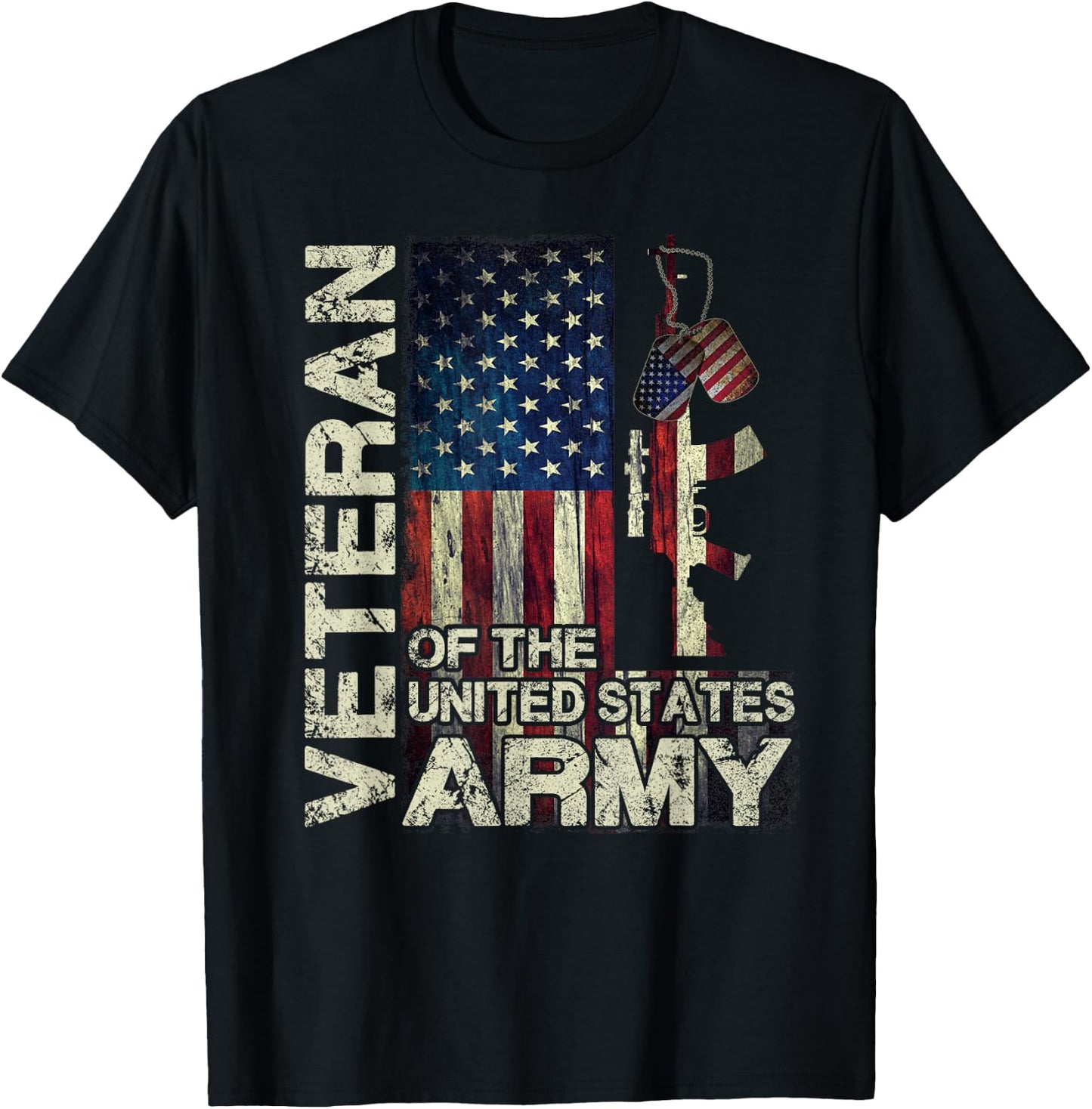 Distressed American Flag US Army Veteran Shirt Gift T-Shirt - T-Shirt | Black