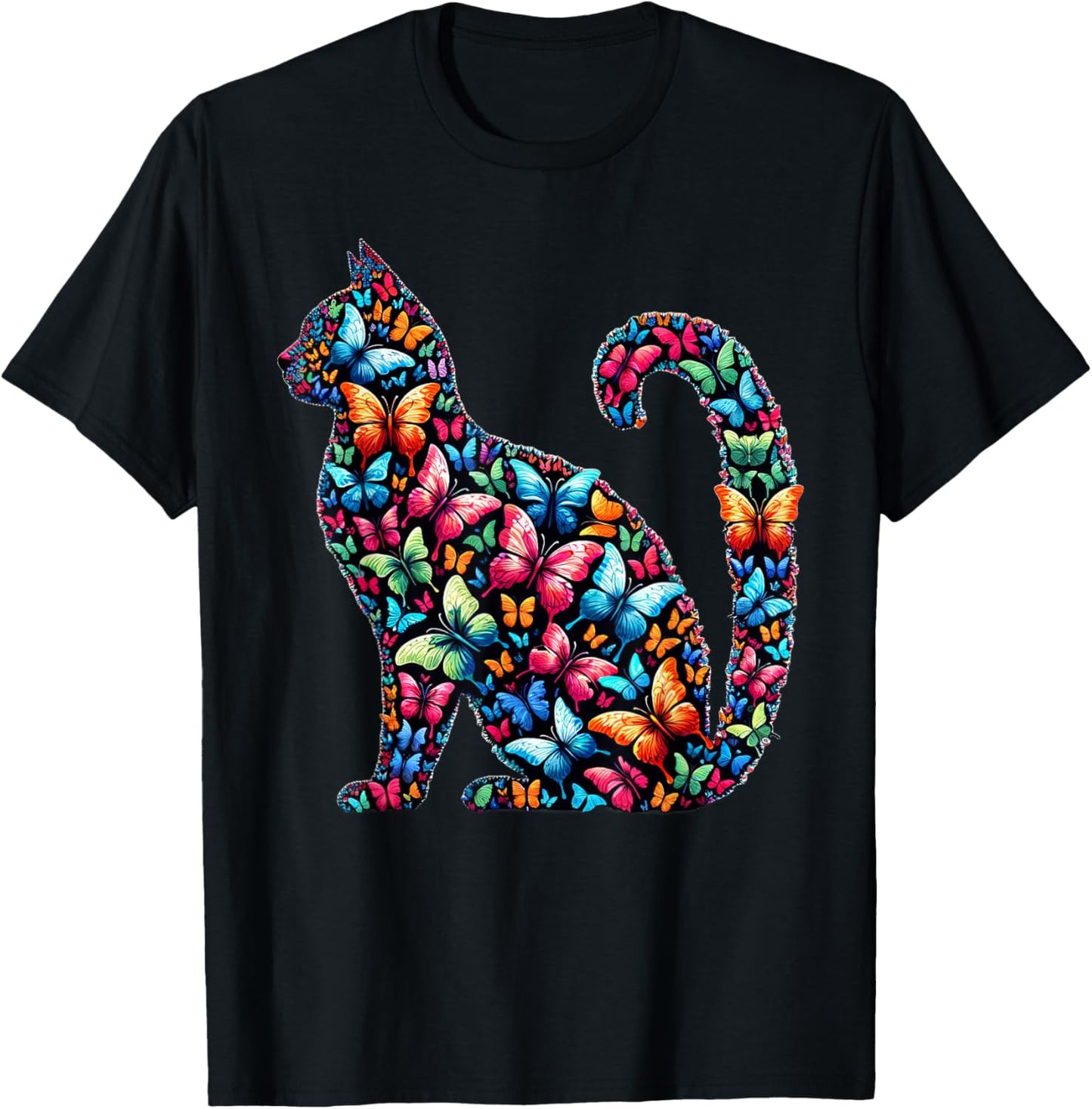 Butterfly Cat Kitten Beautiful Butterflies Cats Lover T-Shirt - T-Shirt | Black