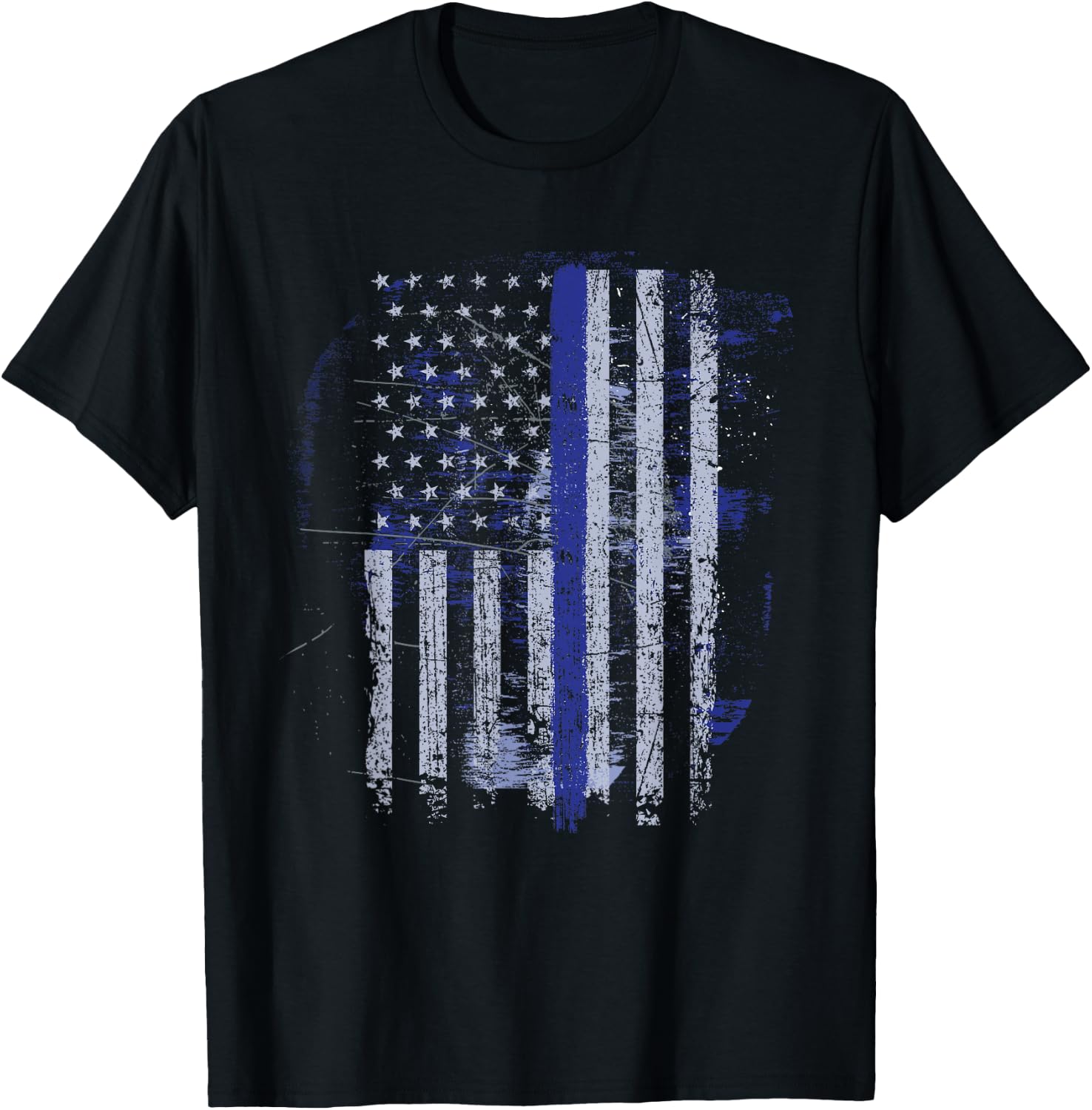 Thin Blue Line Flag Back The Blue Patriotic Police T-Shirt - T-Shirt | Black