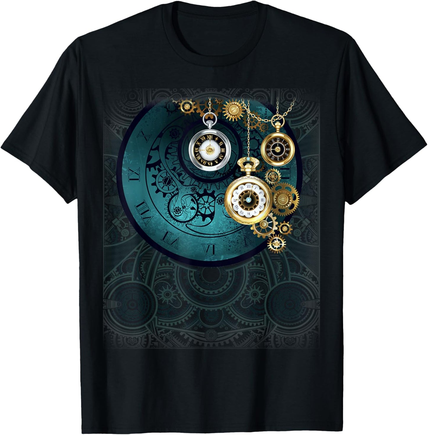 Steampunk Retro Vintage Pocket Watch Cogwheel Gears Gift Men T-Shirt - T-Shirt | Black