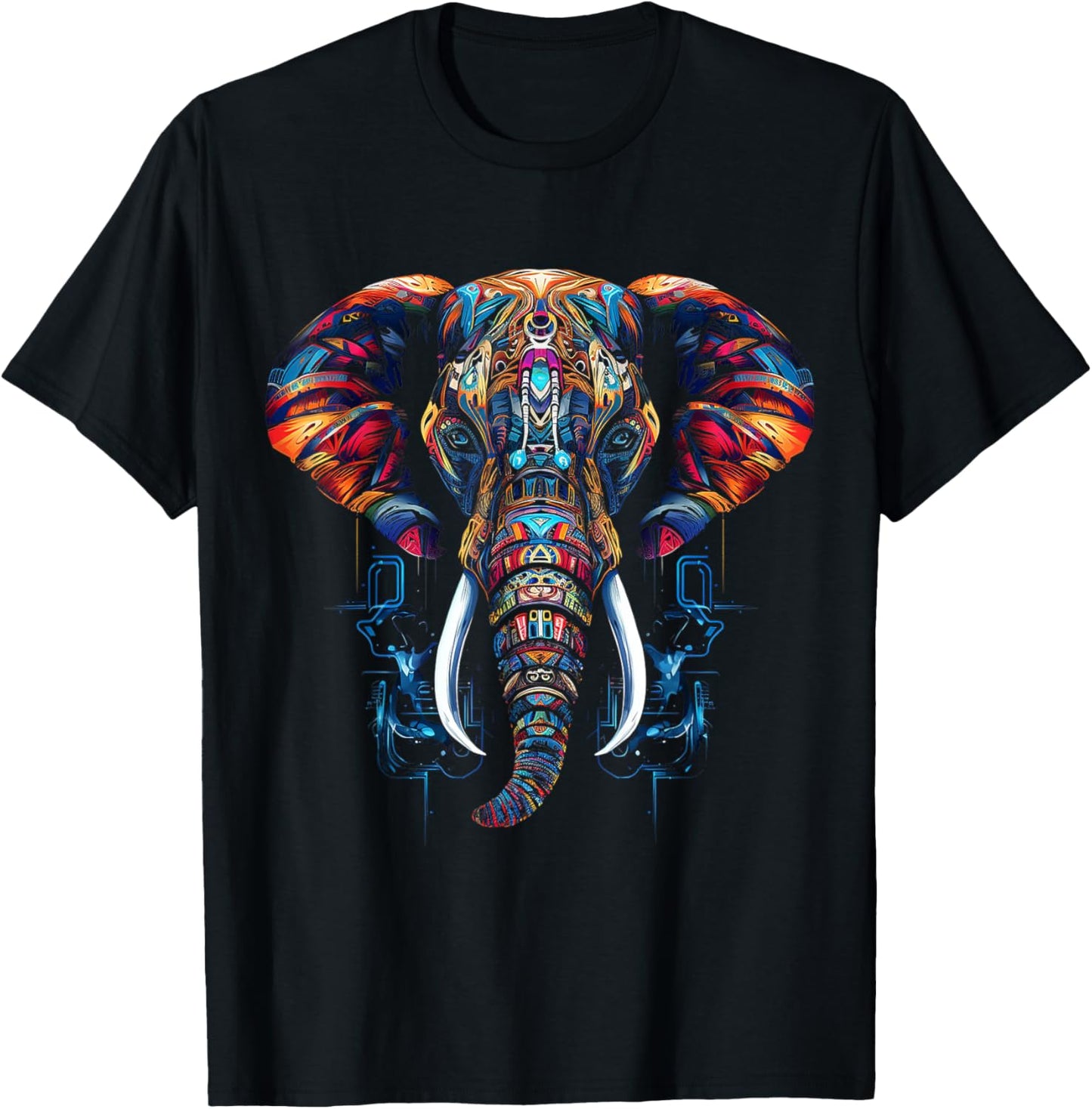 Elephant Geometric Animal Art Abstract Graphic Elephant T-Shirt - T-Shirt | Black