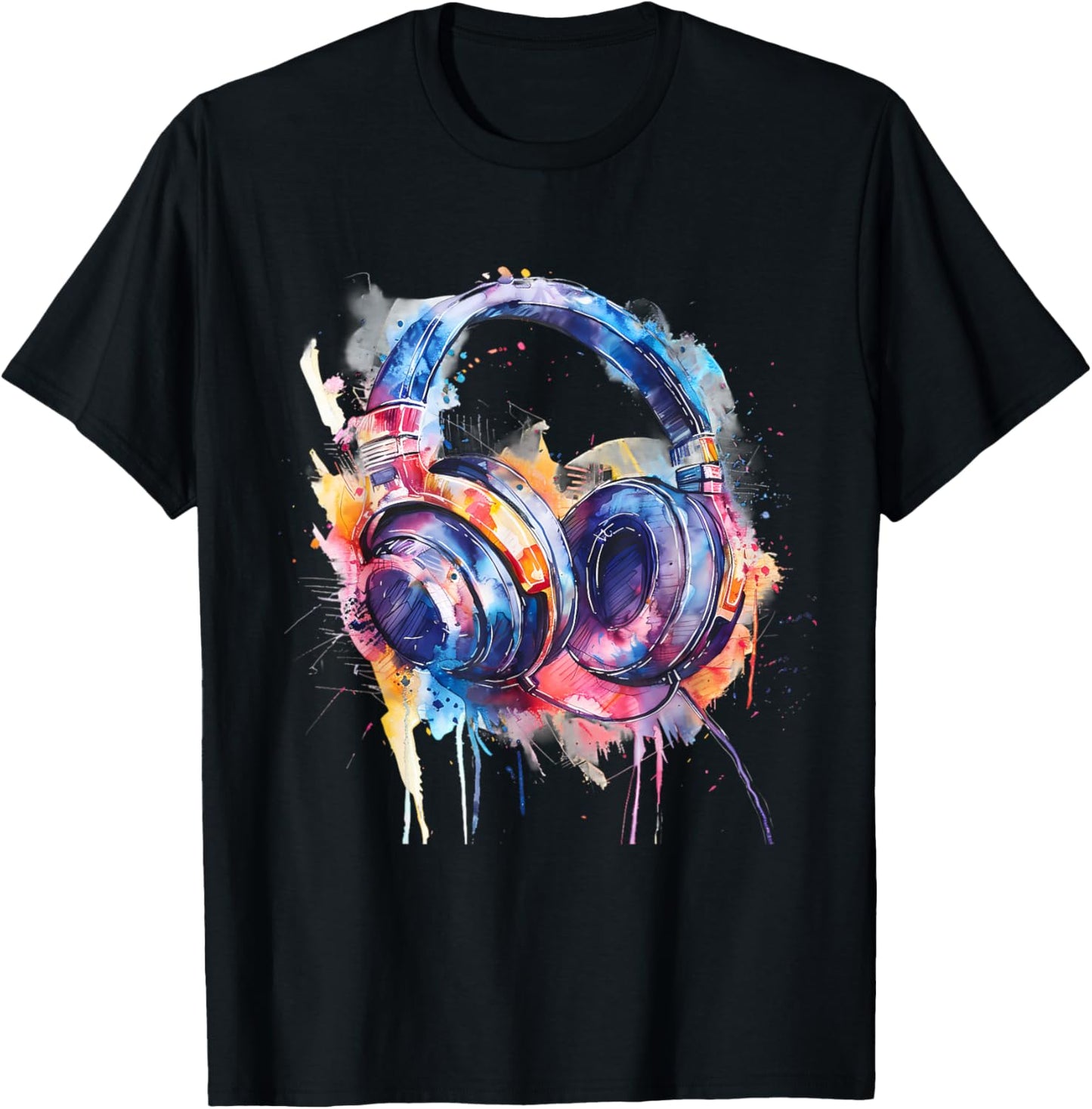 Headphones Music DJ Splash Dance Club Music Headphones House T-Shirt - T-Shirt | Black