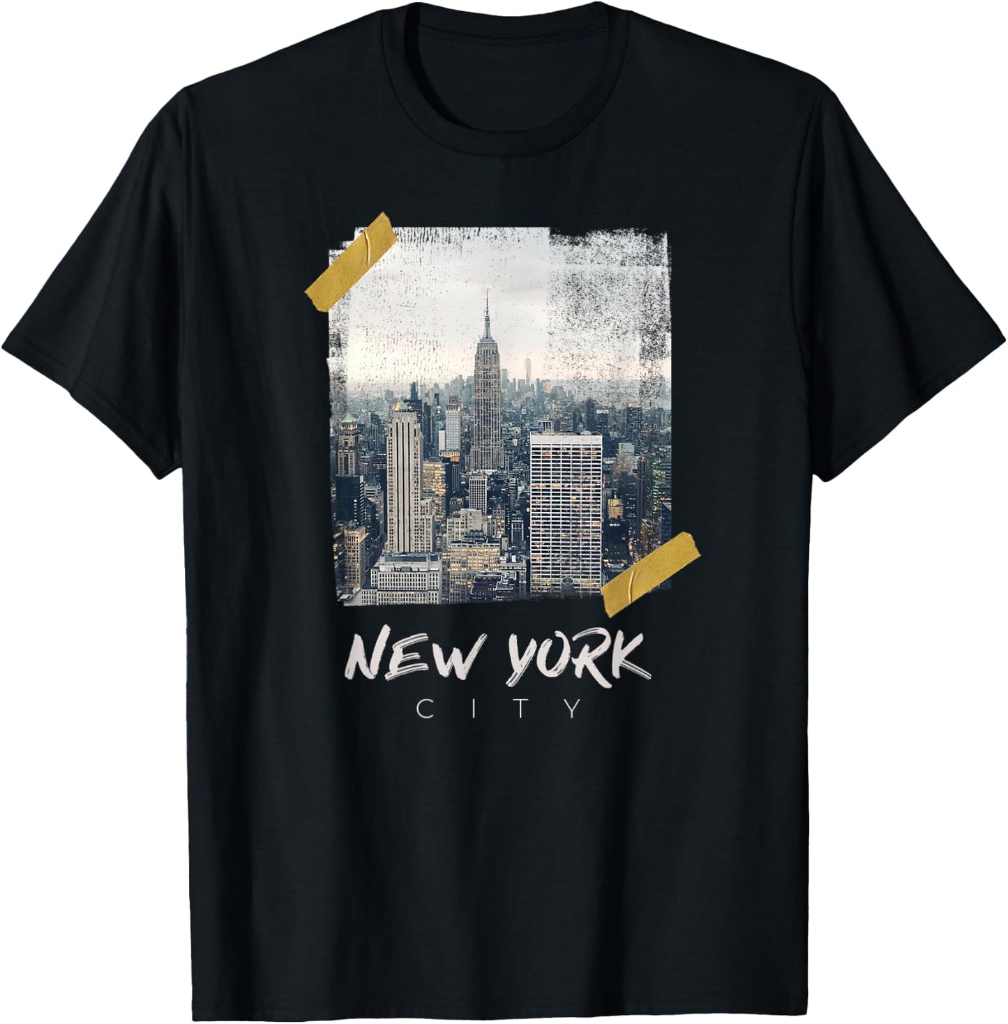 New York City Empire State Building Distressed Grunge Tape T-Shirt - T-Shirt | Black