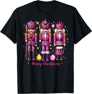 Leopard Nutcracker Pink Christmas 2024 Xmas Pajamas Matching T-Shirt - T-Shirt | Black