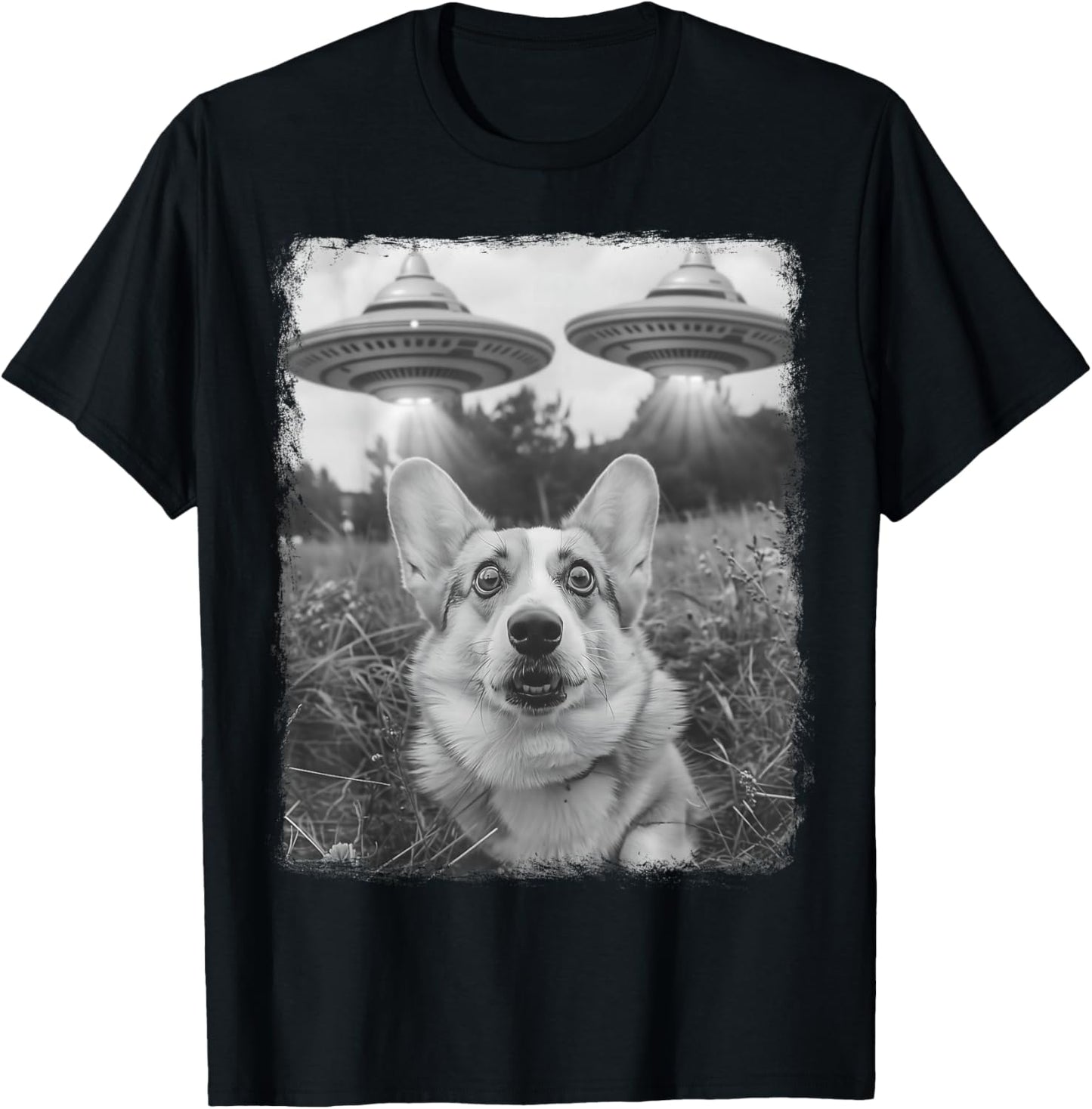 Corgi Dog UFO Alien Extraterrestrial Selfie T-Shirt - T-Shirt | Black