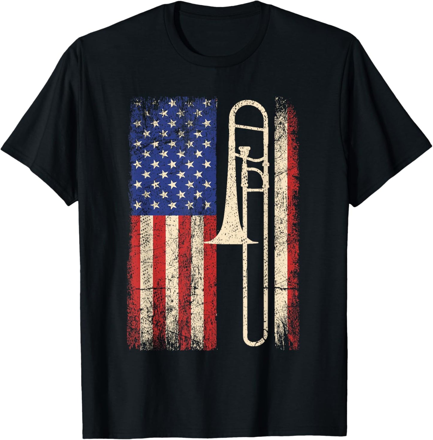 Trombone USA American Flag Shirt Jazz Music Vintage Men T-Shirt - T-Shirt | Black