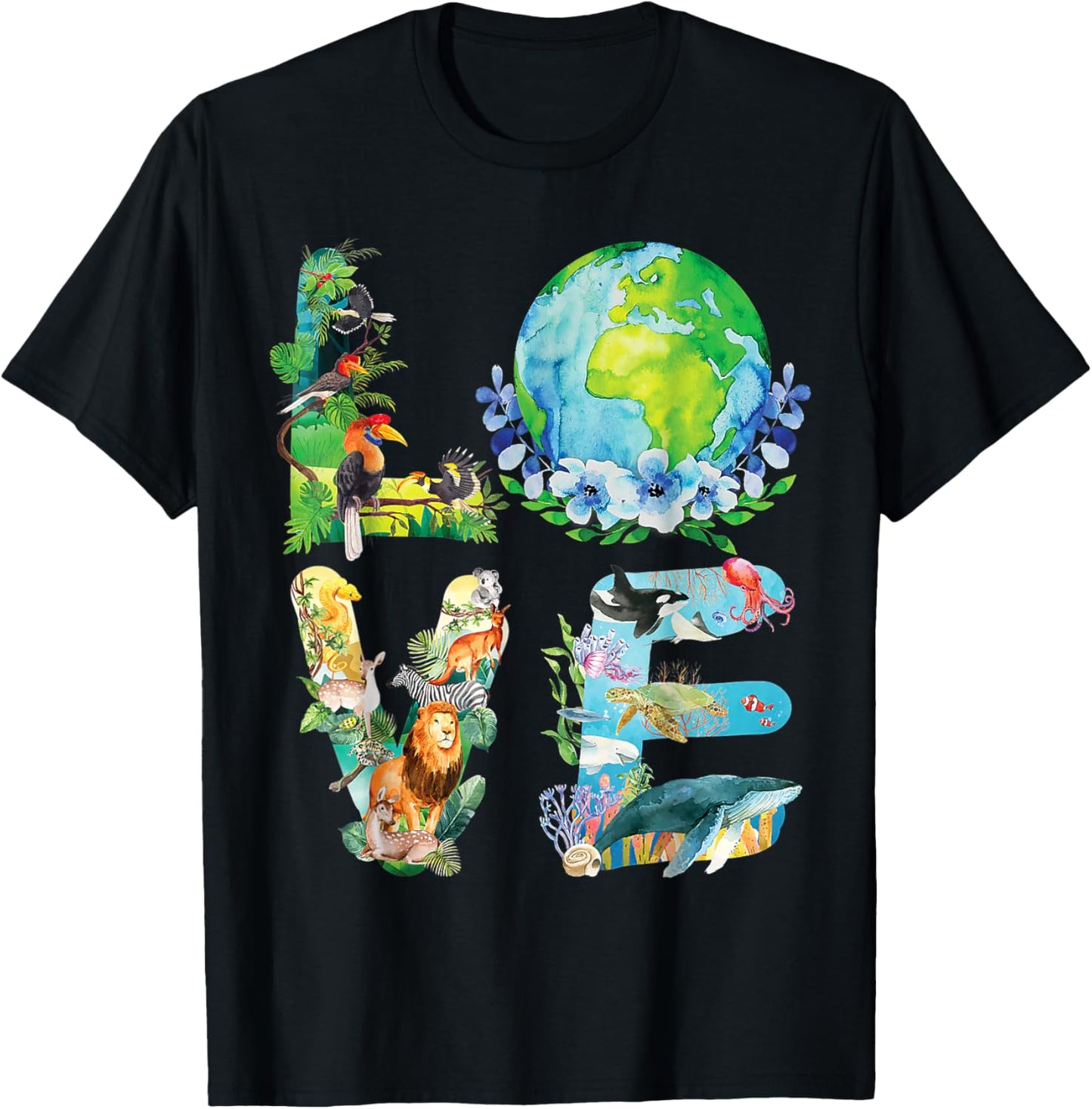 Love World Earth Day 2025 Planet Environmental Animal T-Shirt - T-Shirt | Black