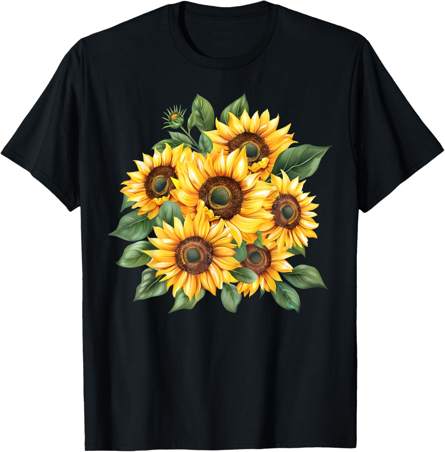Yellow Sunflowers Cute Summer Flowers Women Beach Vibes T-Shirt - T-Shirt | Black
