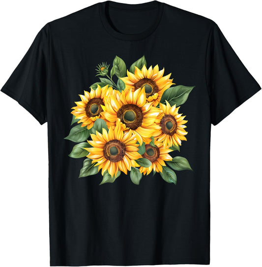 Yellow Sunflowers Cute Summer Flowers Women Beach Vibes T-Shirt - T-Shirt | Black