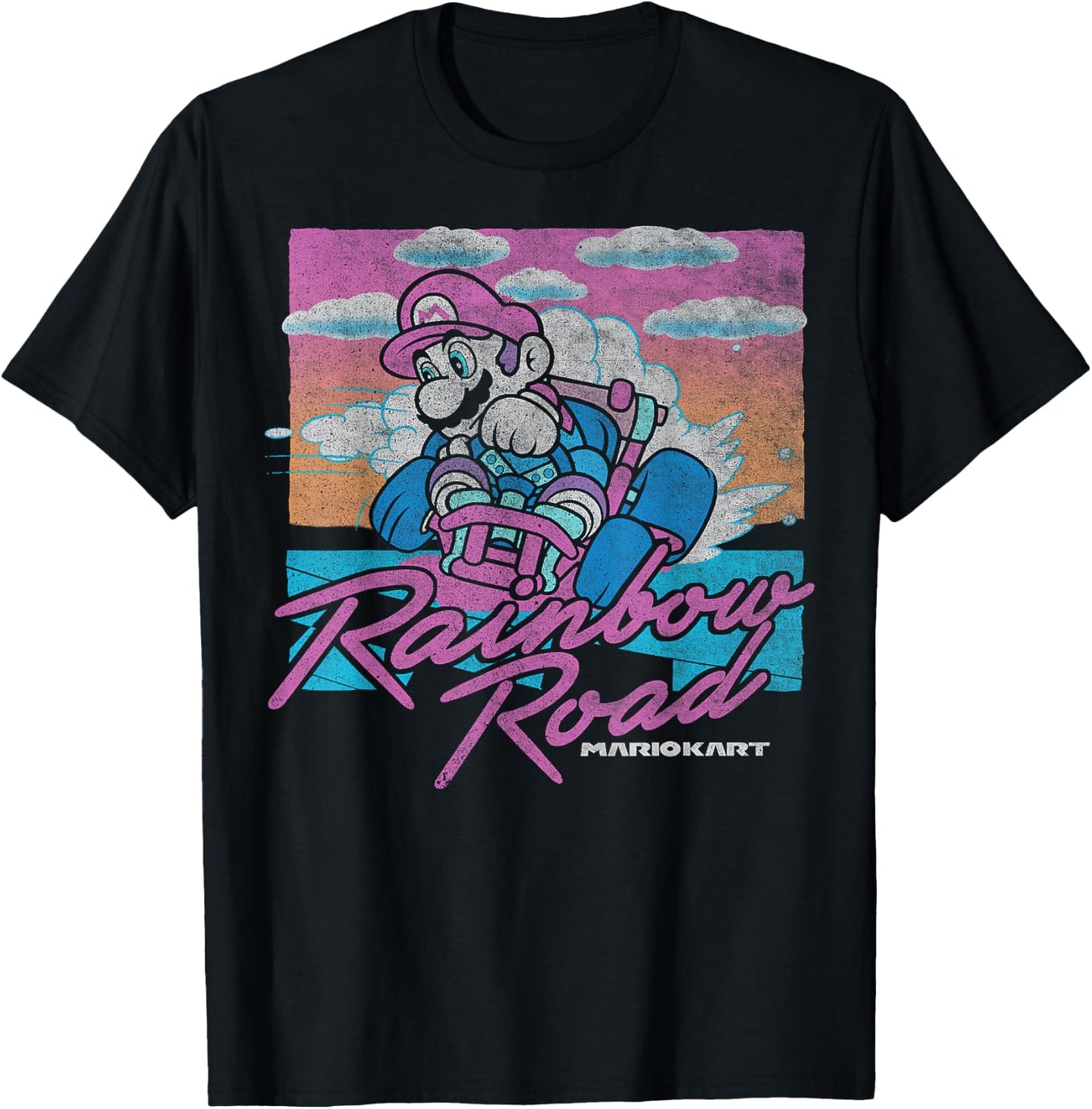 Mario Kart Mario Rainbow Road Pastel Poster Small T-Shirt - T-Shirt | Black