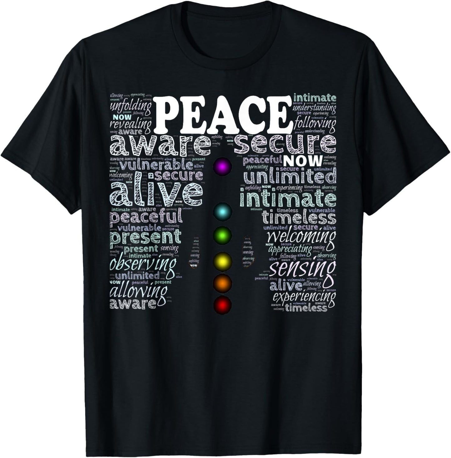 Inspirational Words Peace Meditation Chakra T-Shirt - T-Shirt | Black