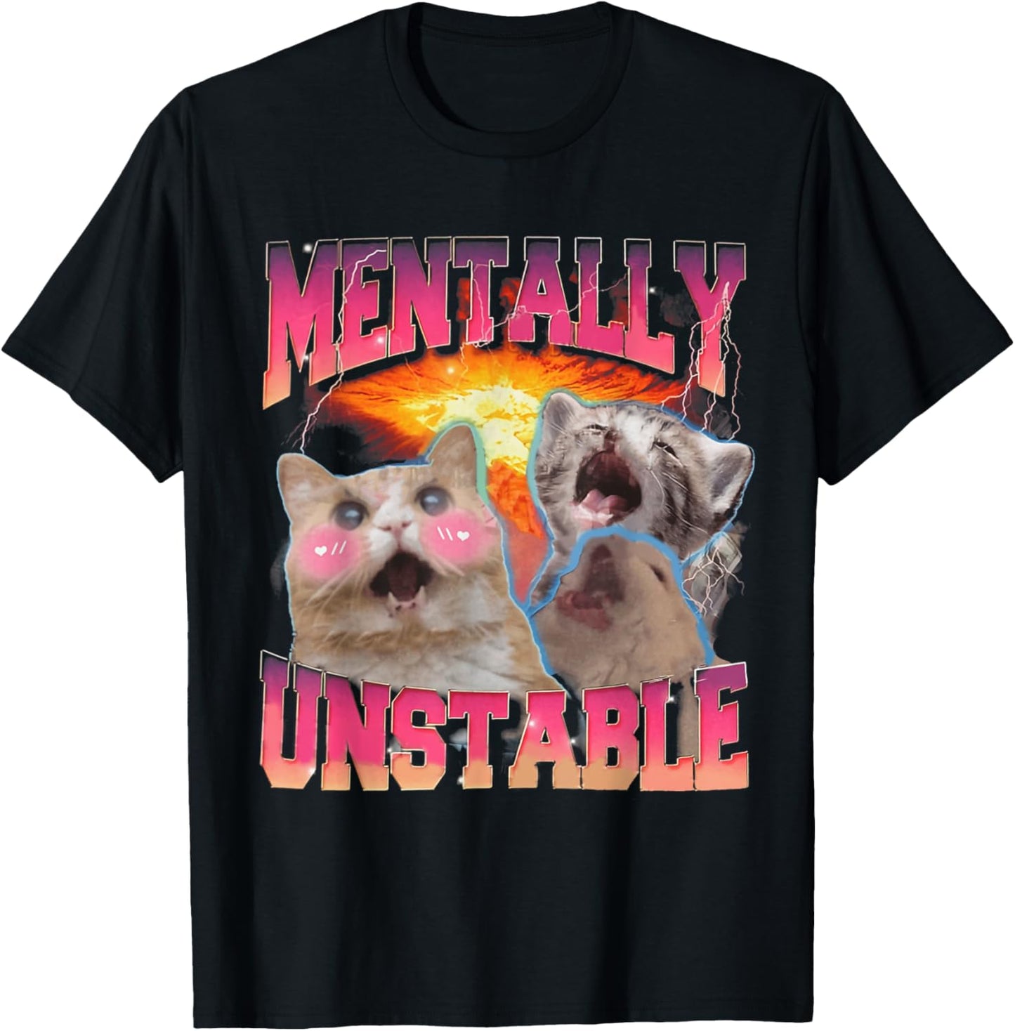 Mentally Unstable Cat Meme Shirt, Funny Cat Meme T-Shirt - T-Shirt | Black