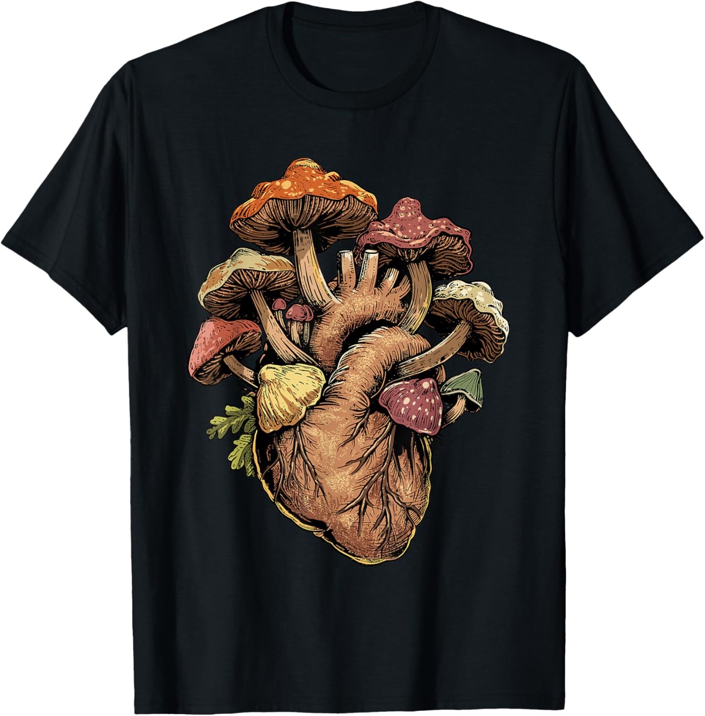 Mushroom Shirt Anatomical Heart Morel Love Mushroom Hunter T-Shirt - T-Shirt | Black