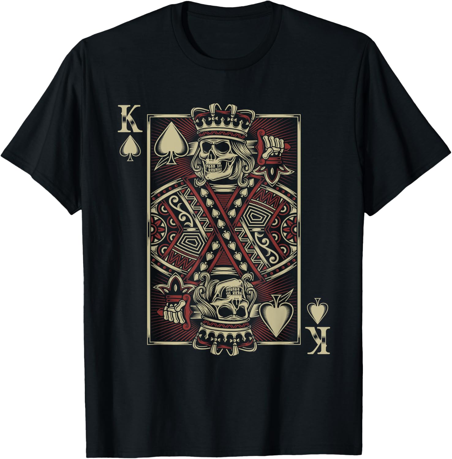 King Of Spades Skull Men Poker Card Game Biker Grunge T-Shirt - T-Shirt | Black